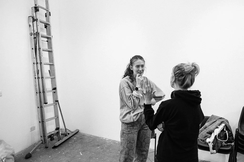 Theatre production workshop and actors performing exercises before rehearsals for Leeds Arts Centre Production of A Midsummer Nights Dream