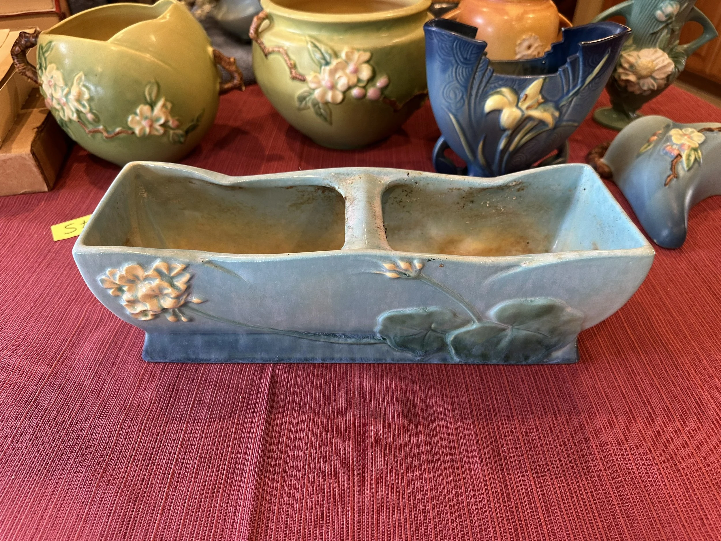 Roseville double pottery planter blue.jpg