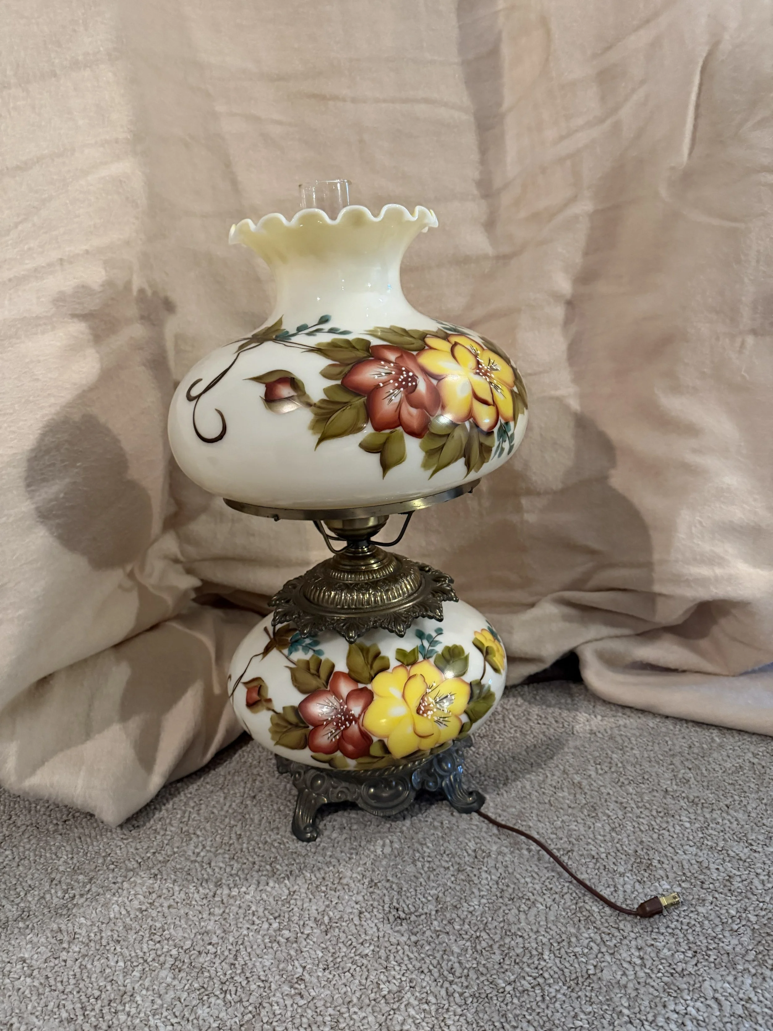 78 Antique brass globe floral lamp.jpg