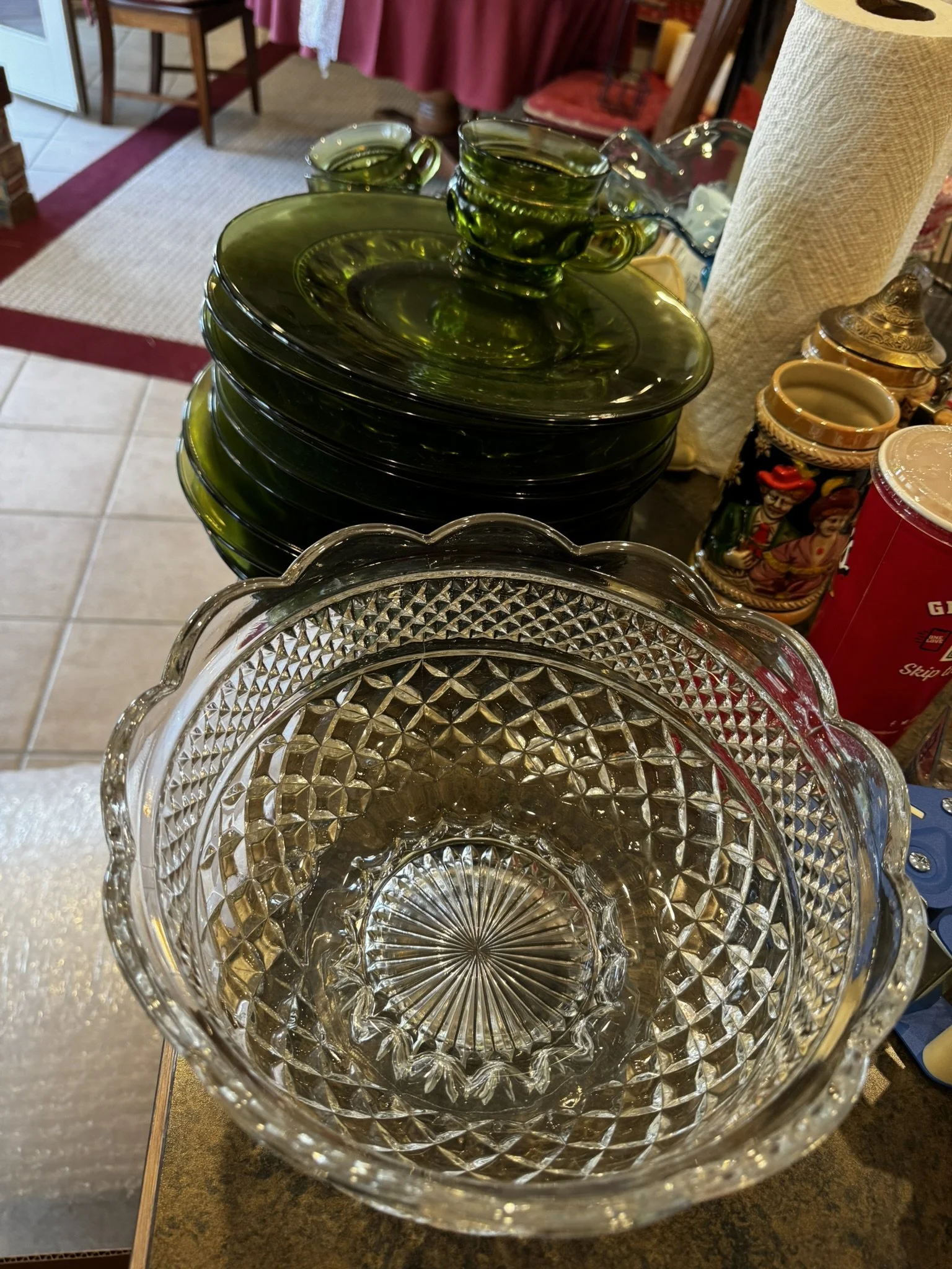 Green dish glassware large clear punch bowl.jpg