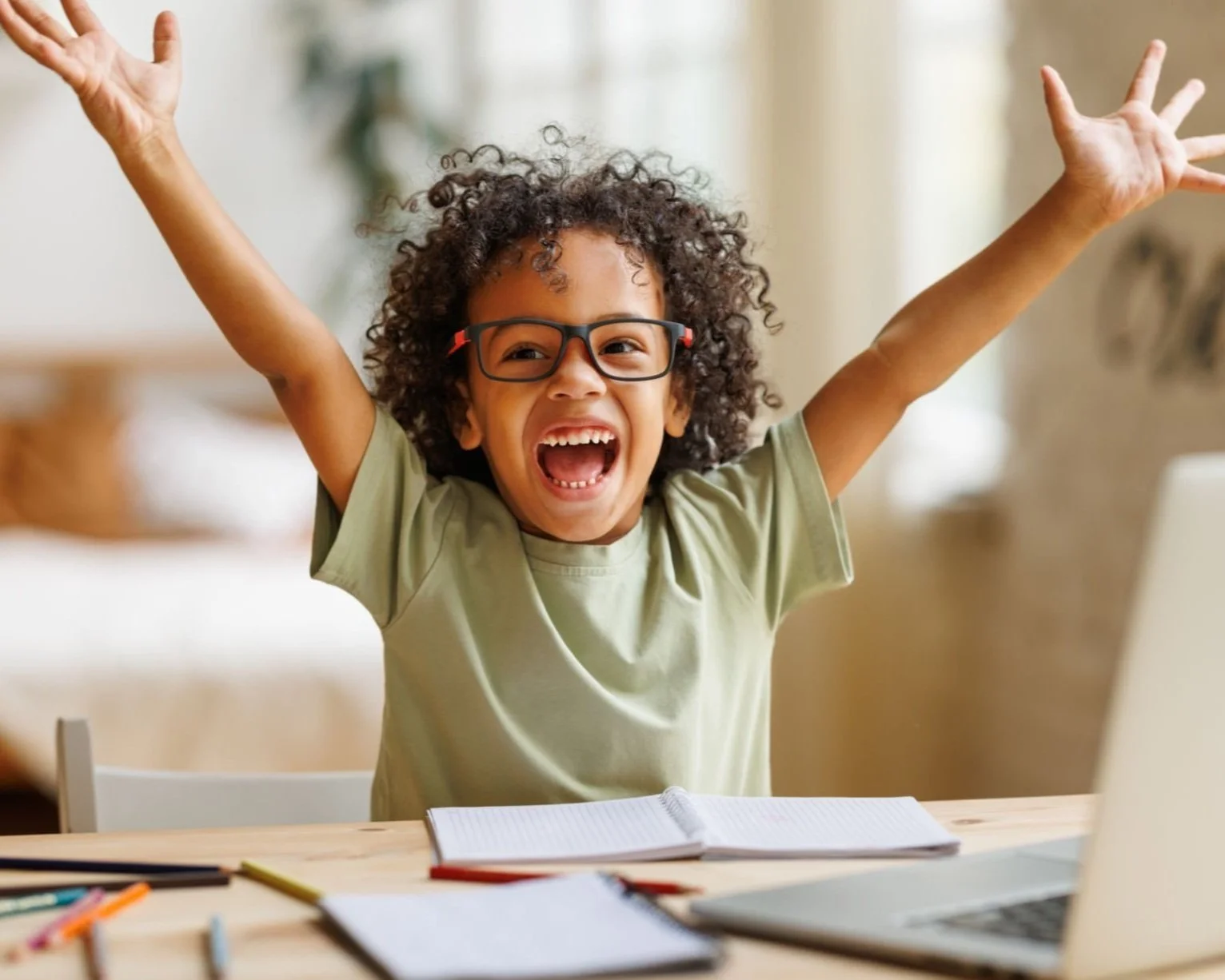 excited boy tutoring online