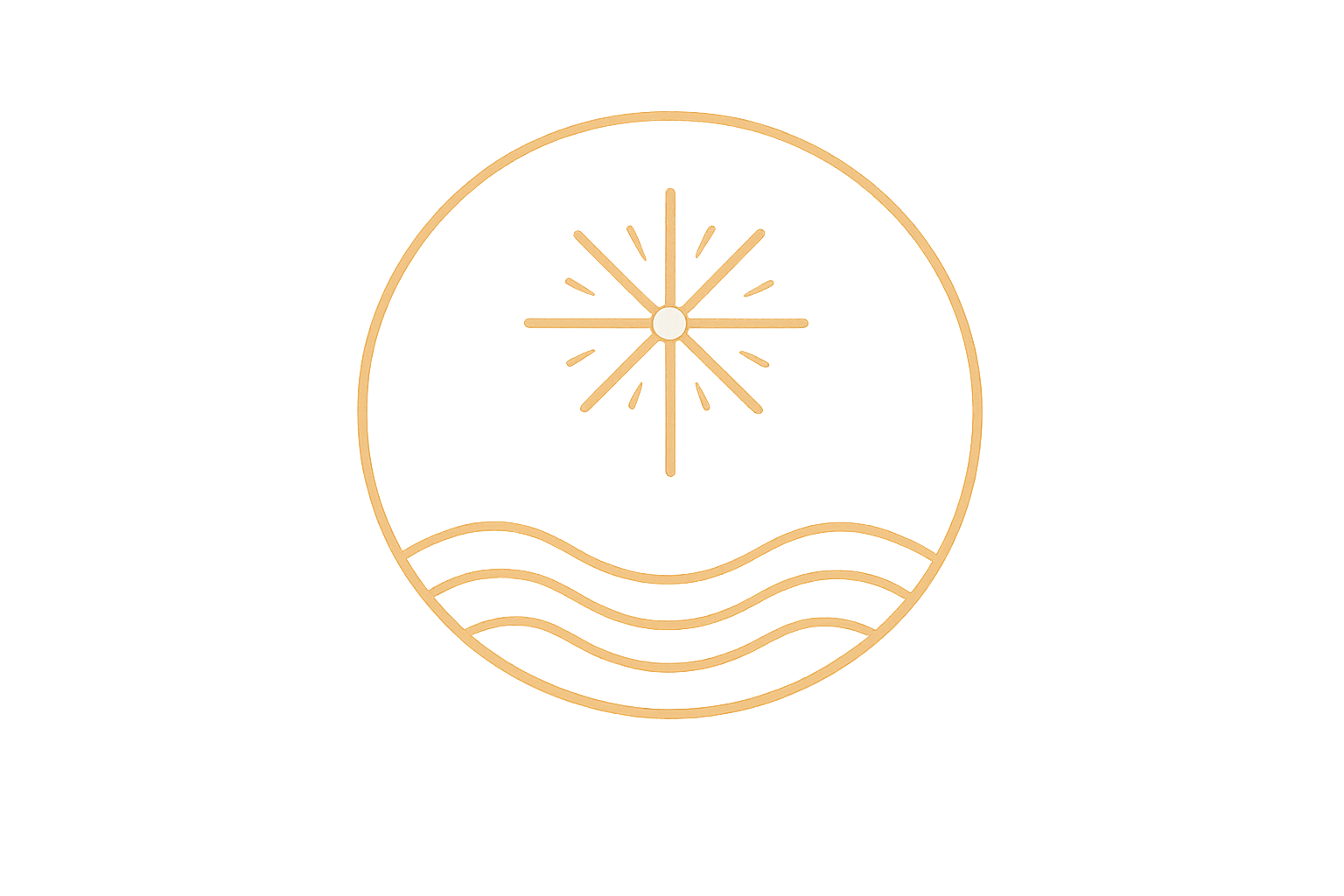 Minimalist gold outline clock with wave design on a black background.