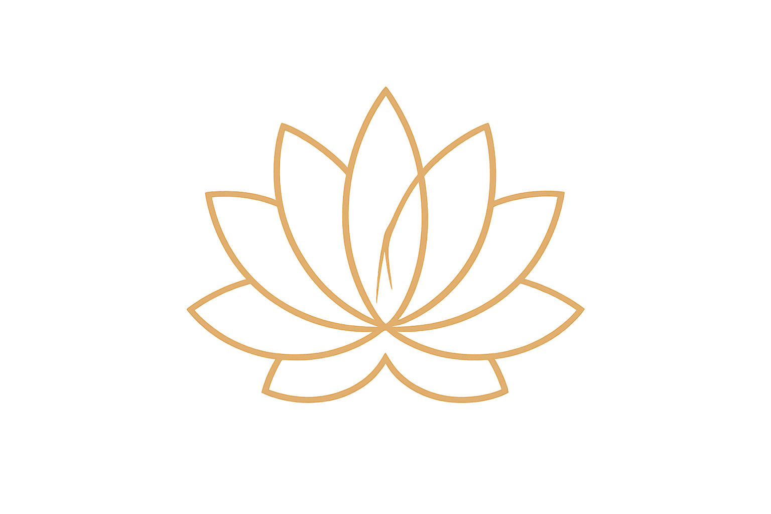 A minimalist, gold-colored lotus flower outline on a black background.