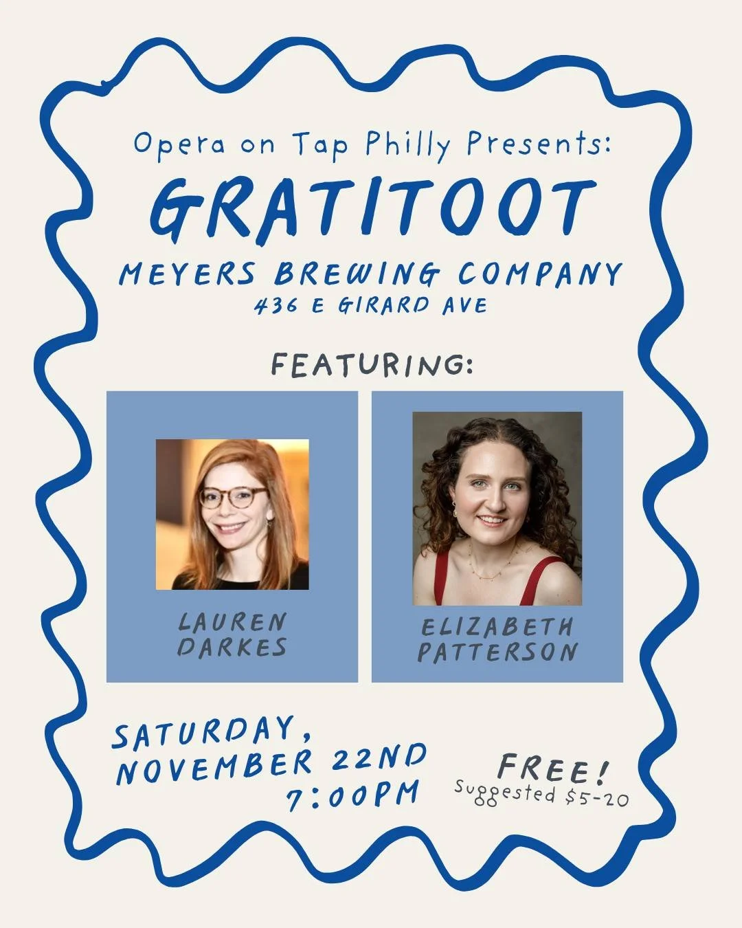 Featuring our next two performers for GratitOOT: Lauren Darkes and Elizabeth Patterson! We&rsquo;re welcoming Lauren and Elizabeth to the OOTPHL stage for the first time ✨

Join us at Meyers Brewing Company on Saturday, November 22nd at 7:00pm for a 