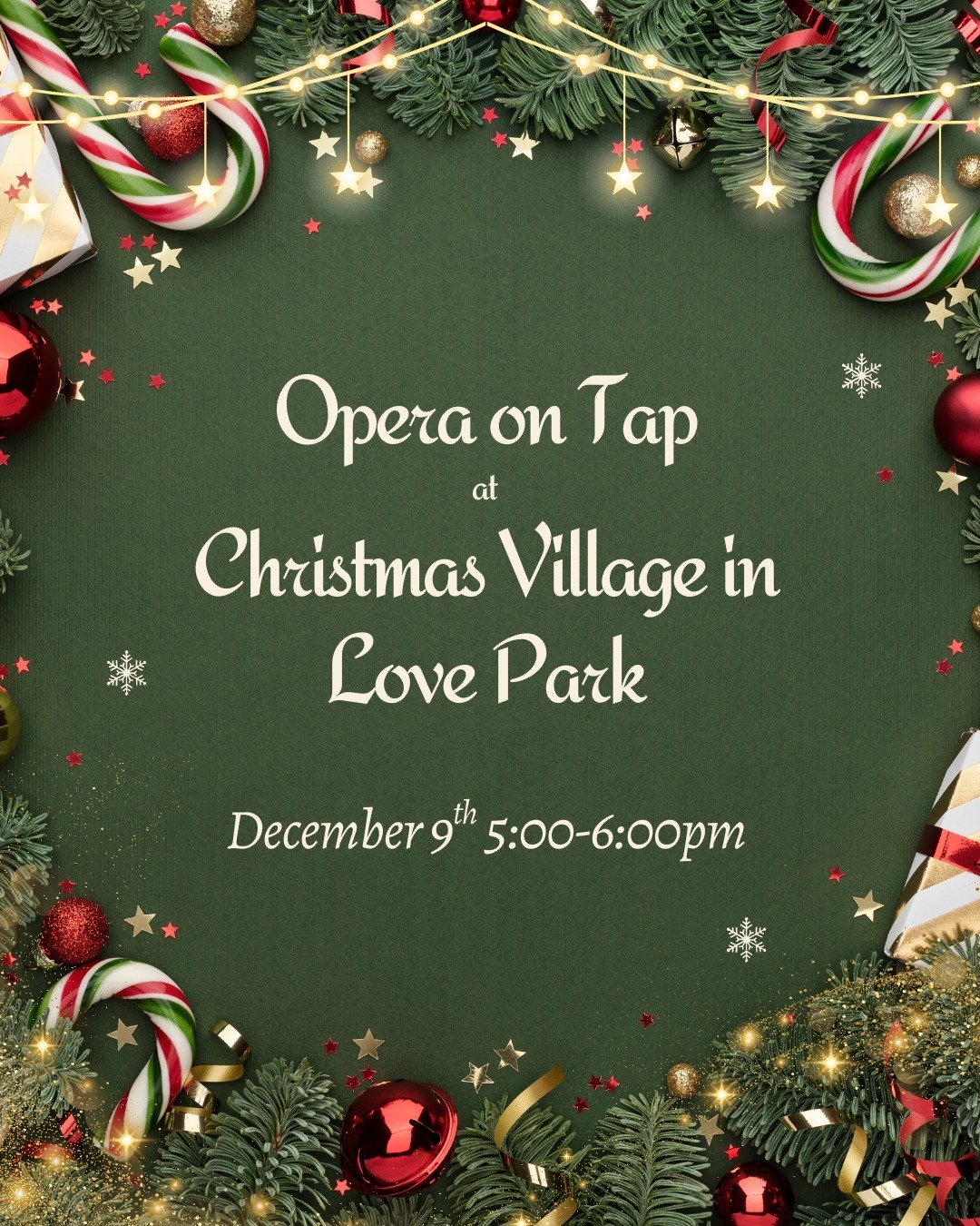 ❄️ December is HERE! And Opera on Tap has a couple more events to close out the year. ❄️

We're delighted to be back at The Christmas Village in Philadelphia, located across Love Park and outside City Hall. A fabulous quartet of singers will be seren