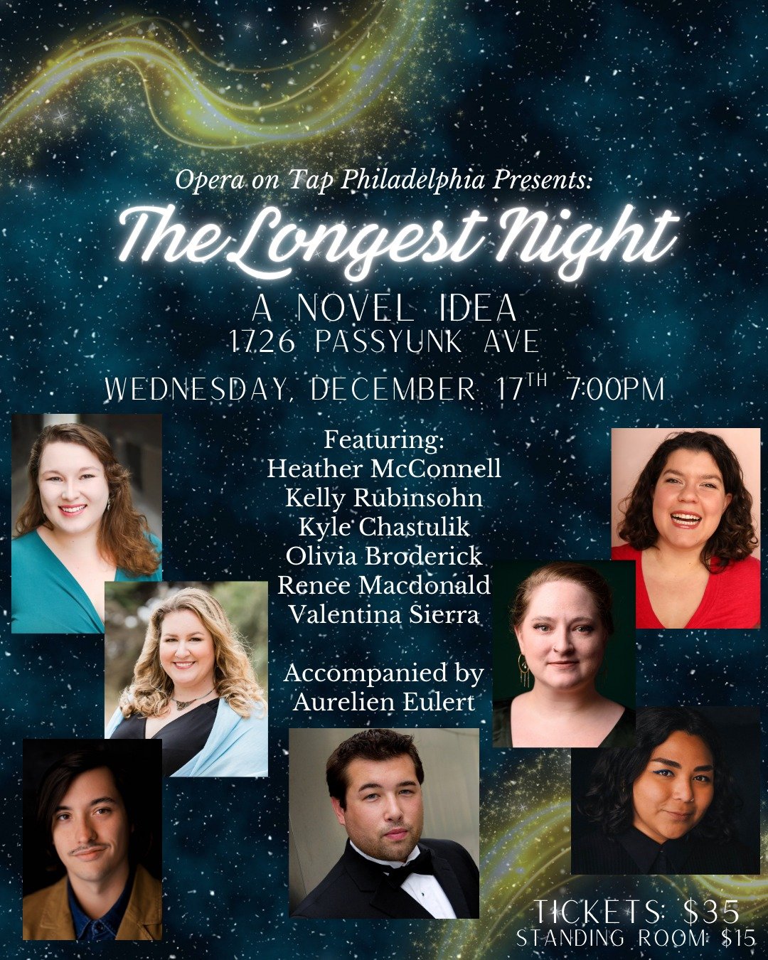 🚨 Limited tickets remain! 2 General Admission and a handful of standing room tickets available! 🚨

Join us for The Longest Night, our annual winter solstice show. We will be at a NEW VENUE - A Novel Idea in South Philly! We&rsquo;ll be celebrating 