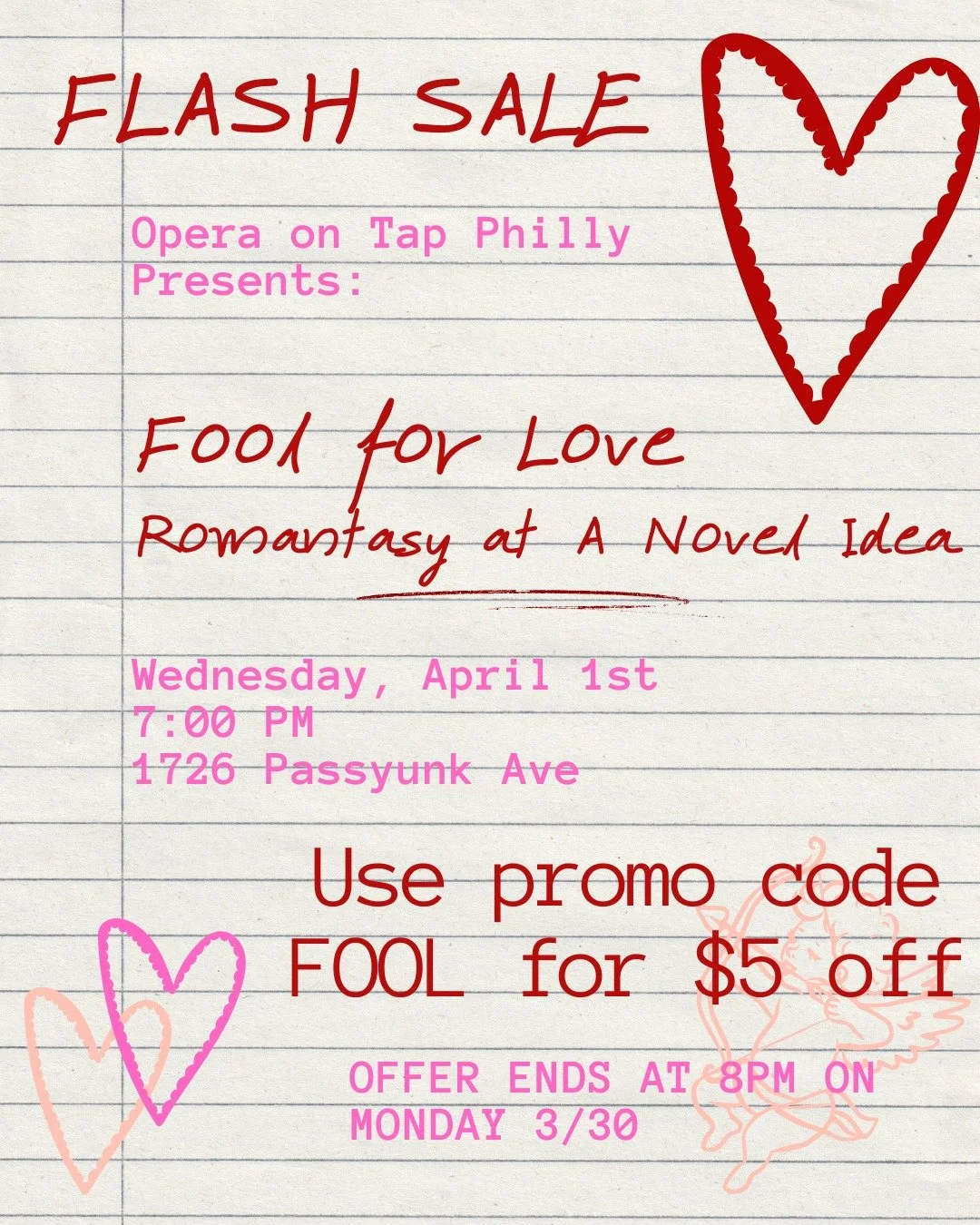 We're running a special flash sale for our Fool for Love romantasy-themed show at @anovelideaphilly on Wednesday. Now through 8pm EST on Monday 3/30, you can snag $5 off with the promo code FOOL. Tickets at the link in bio!