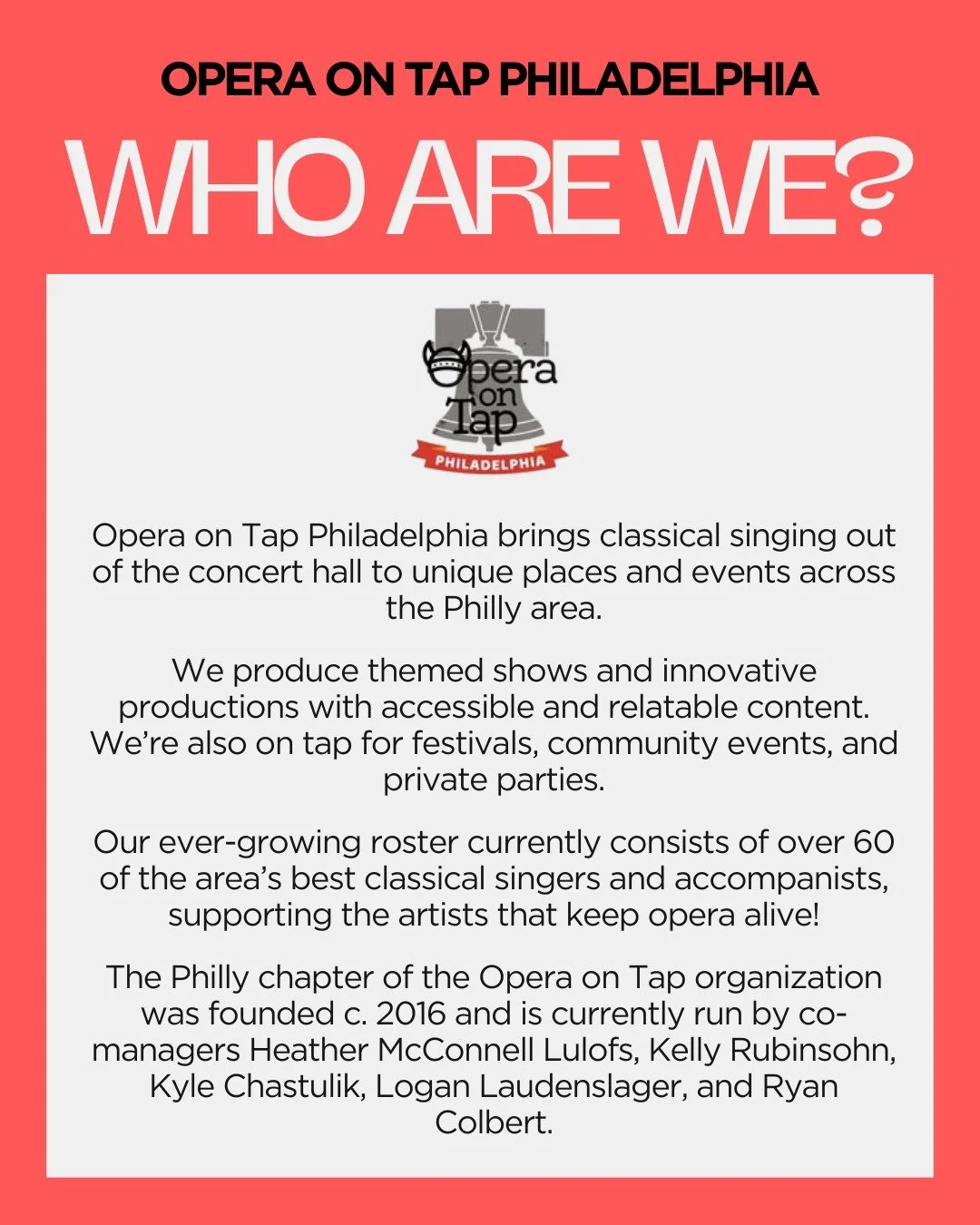 Hello and welcome to all classical singing lovers out there! Our followers have more than doubled in size over the past year (😱) so we figured it was time to reintroduce ourselves! 

Who are we? Where do we perform? Who are our performers? Are you a