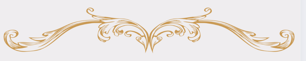 Gold decorative flourish with swirl and scroll designs on a white background.