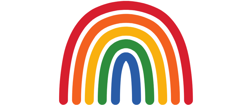 Colorful rainbow with red, orange, yellow, green, blue, and purple arcs on a white background