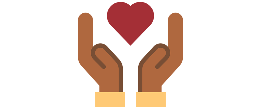 Illustration of two hands holding a red heart.