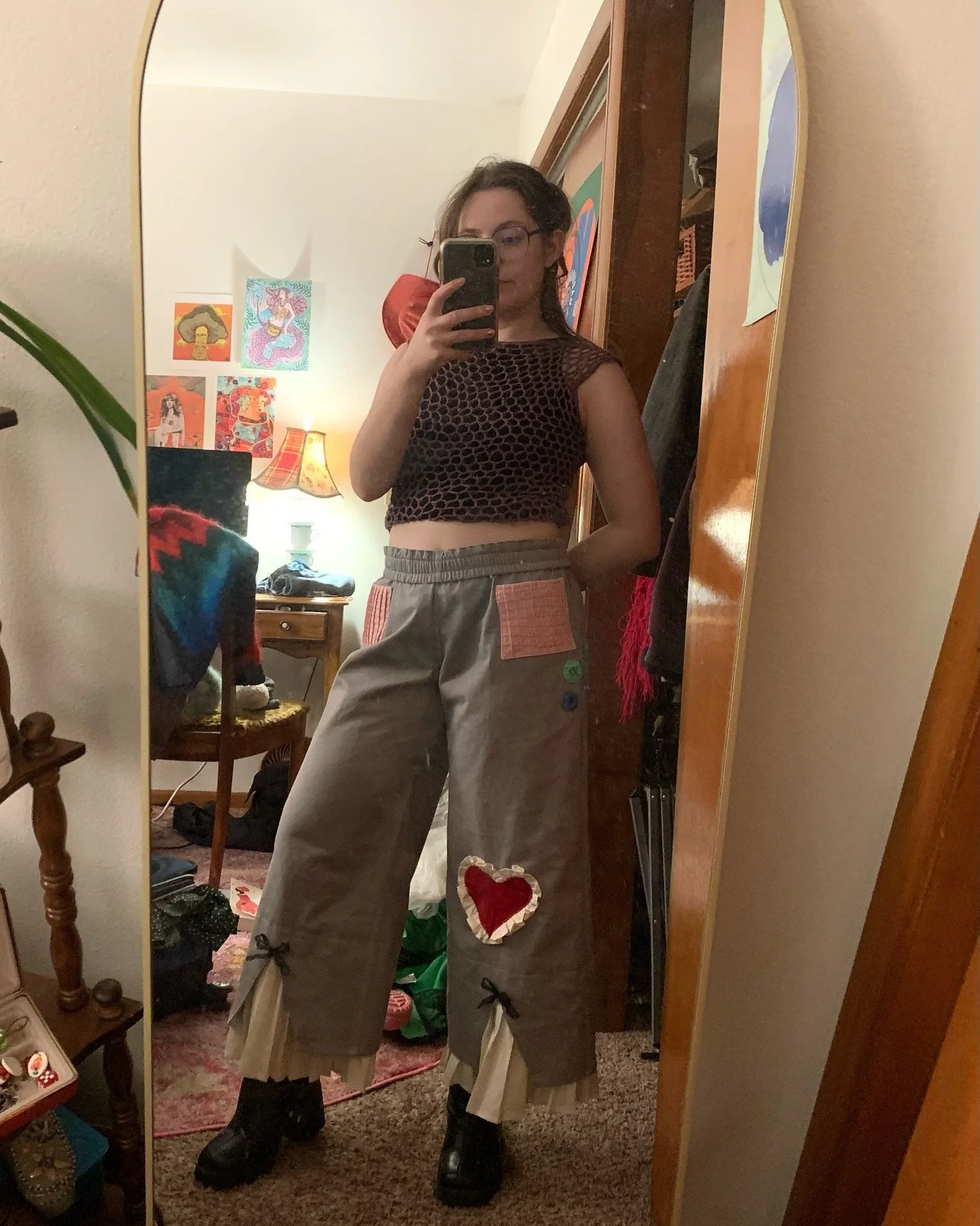 A late post about my final project from my costume technology class last semester!! We had to modify a commercial pattern with a variety of fabric manipulation techniques. 

I made the Cass Pants pattern from Fabric Store with a gray medium weight tw