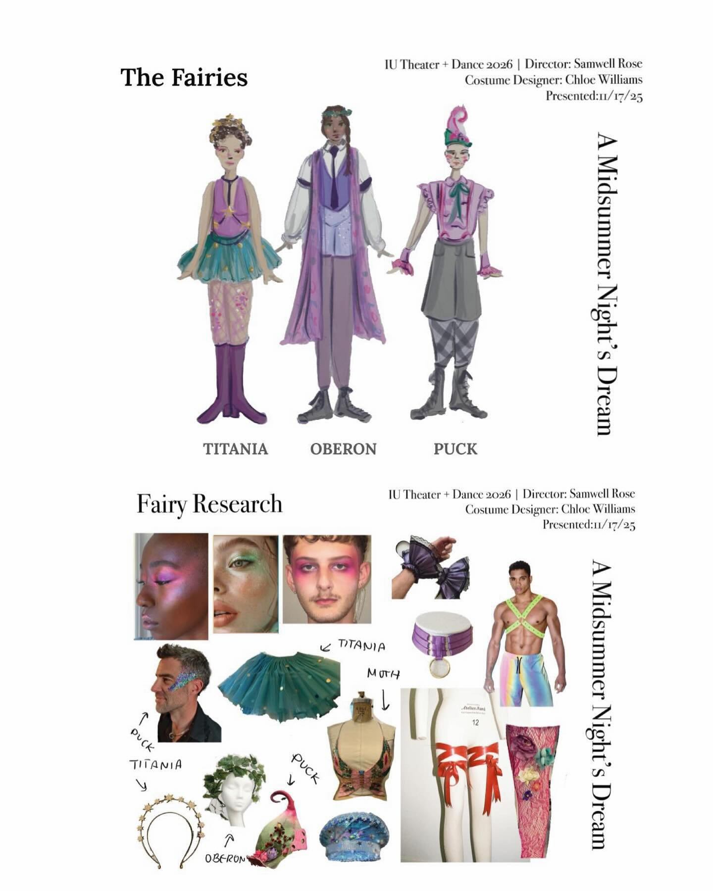 Some behind the scenes on the costume design for Midsummer! 🎪💜 We started the design process in the fall of last year with sketches and sourcing items from IU&rsquo;s stock. Two important elements of the design were to accommodate performers playin