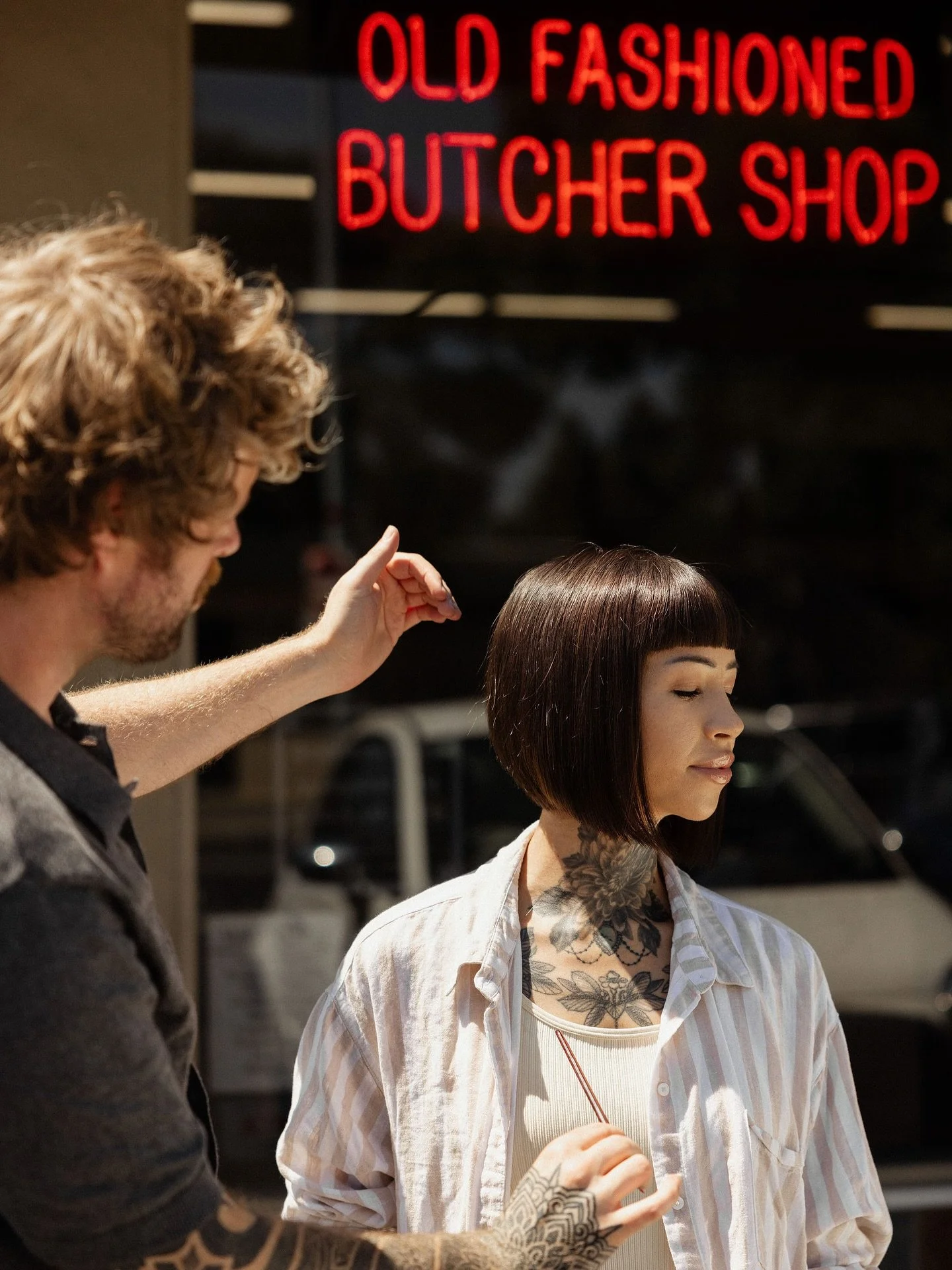 I hear Andy Bates is the butcher of Land Park and if your lucky enough to have your hair on his chopping block you&rsquo;re guaranteed to get that prime slice severe cut!

I watched him take our lovely model from a long haired beauty to this chop sho