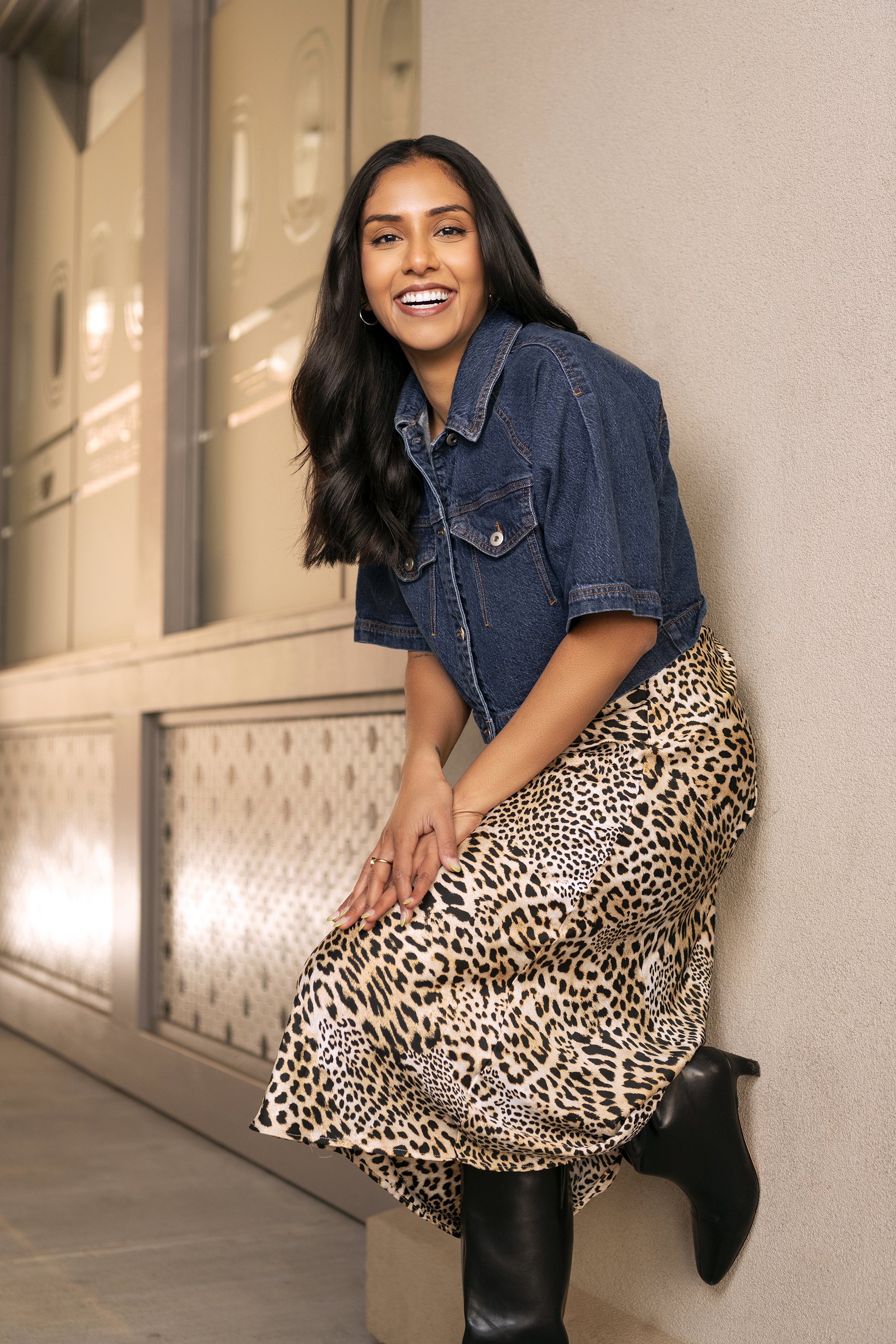 Atlanta fashion and lifestyle photographer Caitlin Tabilog captures Sahithi model actor from Forward the Agency in downtown Alpharetta outdoor setting natural light editorial lifestyle portraits