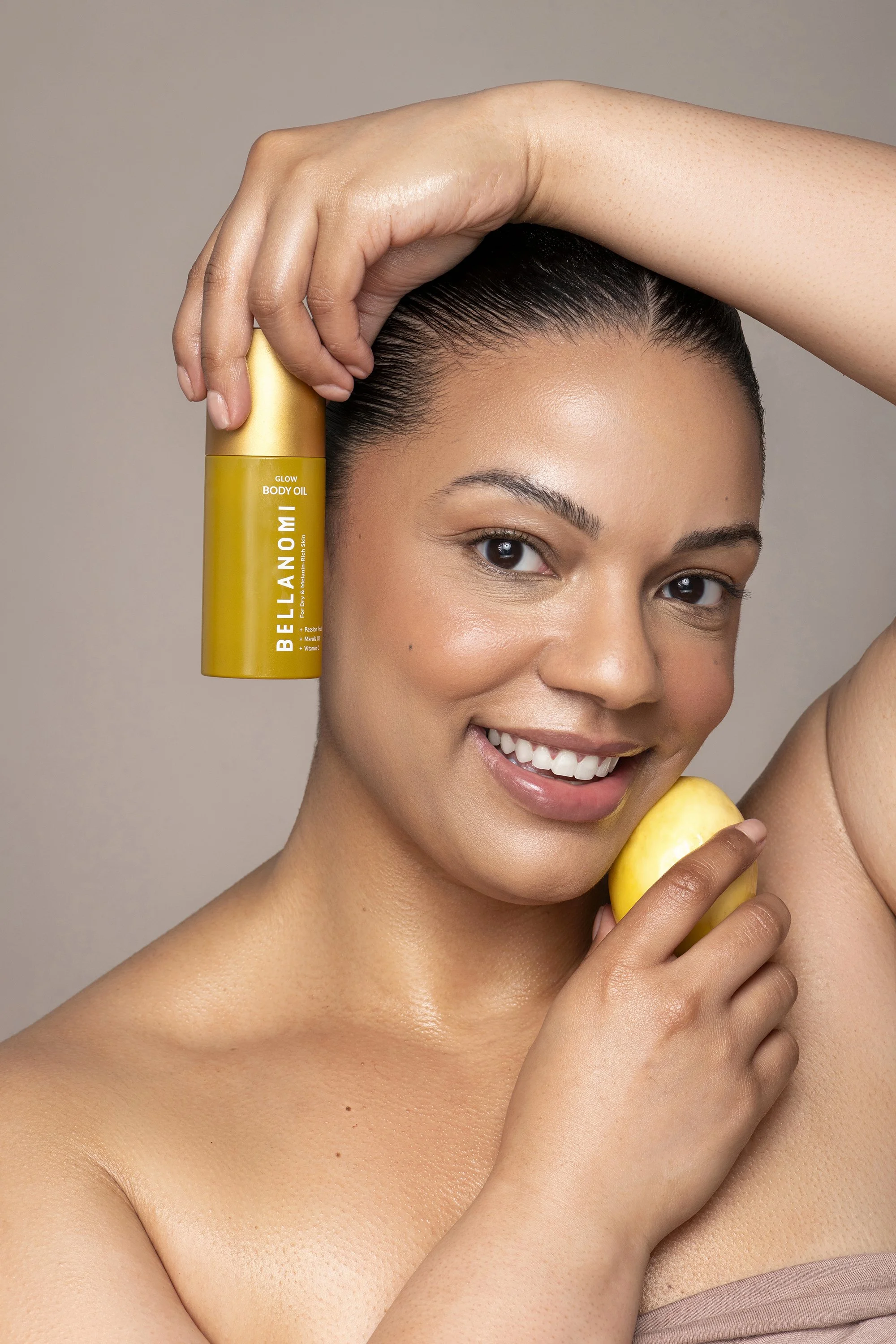  High-end beauty advertising campaign for Bellanomi Skincare photographed in a natural light loft studio in Milton, Georgia by commercial photographer Caitlin Tabilog. 