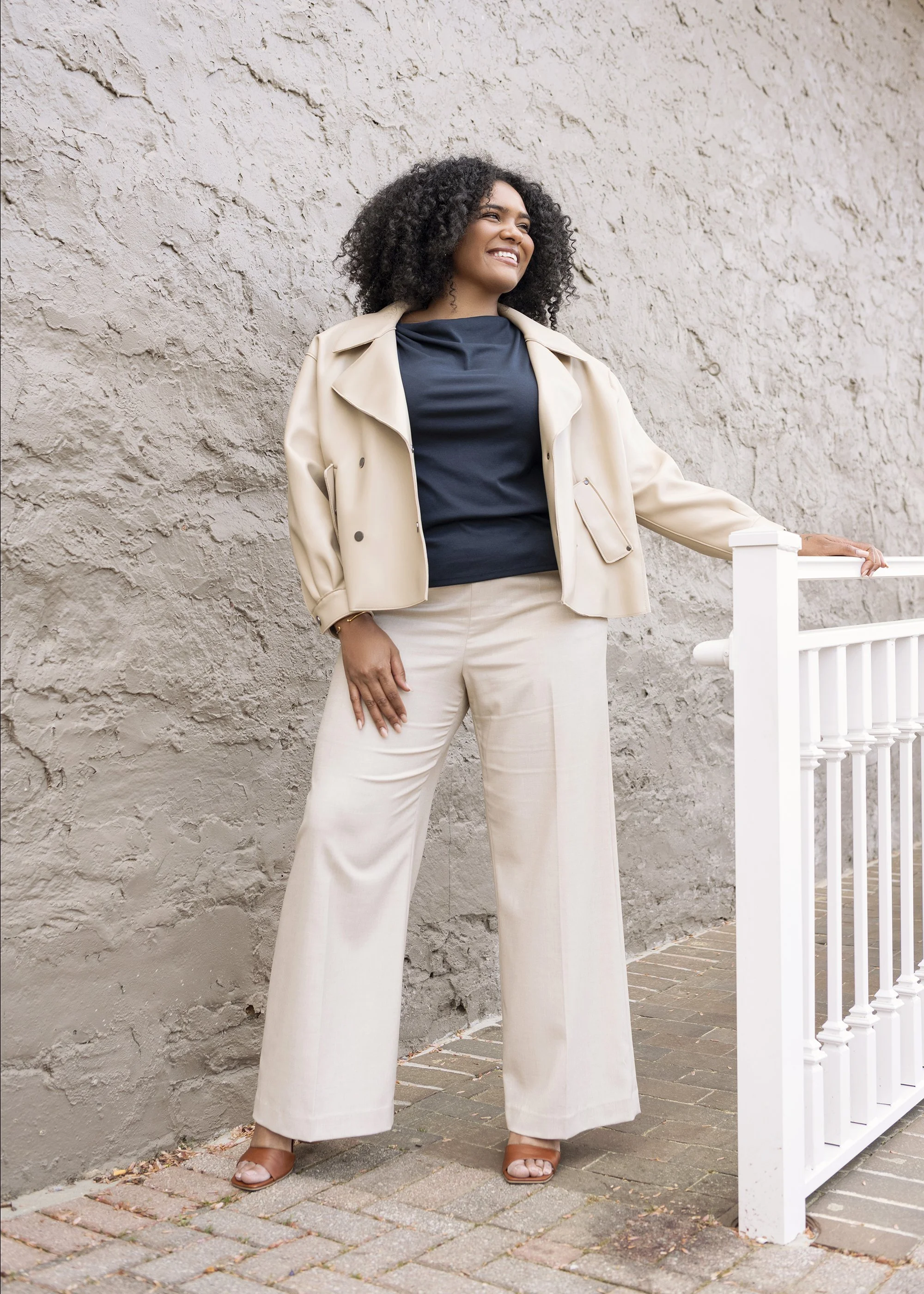Natural light editorial fashion portrait of Bianca Nolden photographed in downtown Roswell, Georgia during a lifestyle commercial shoot. Styled by Benjamin Sisic and captured by Atlanta fashion photographer Caitlin Tabilog for portfolio development.