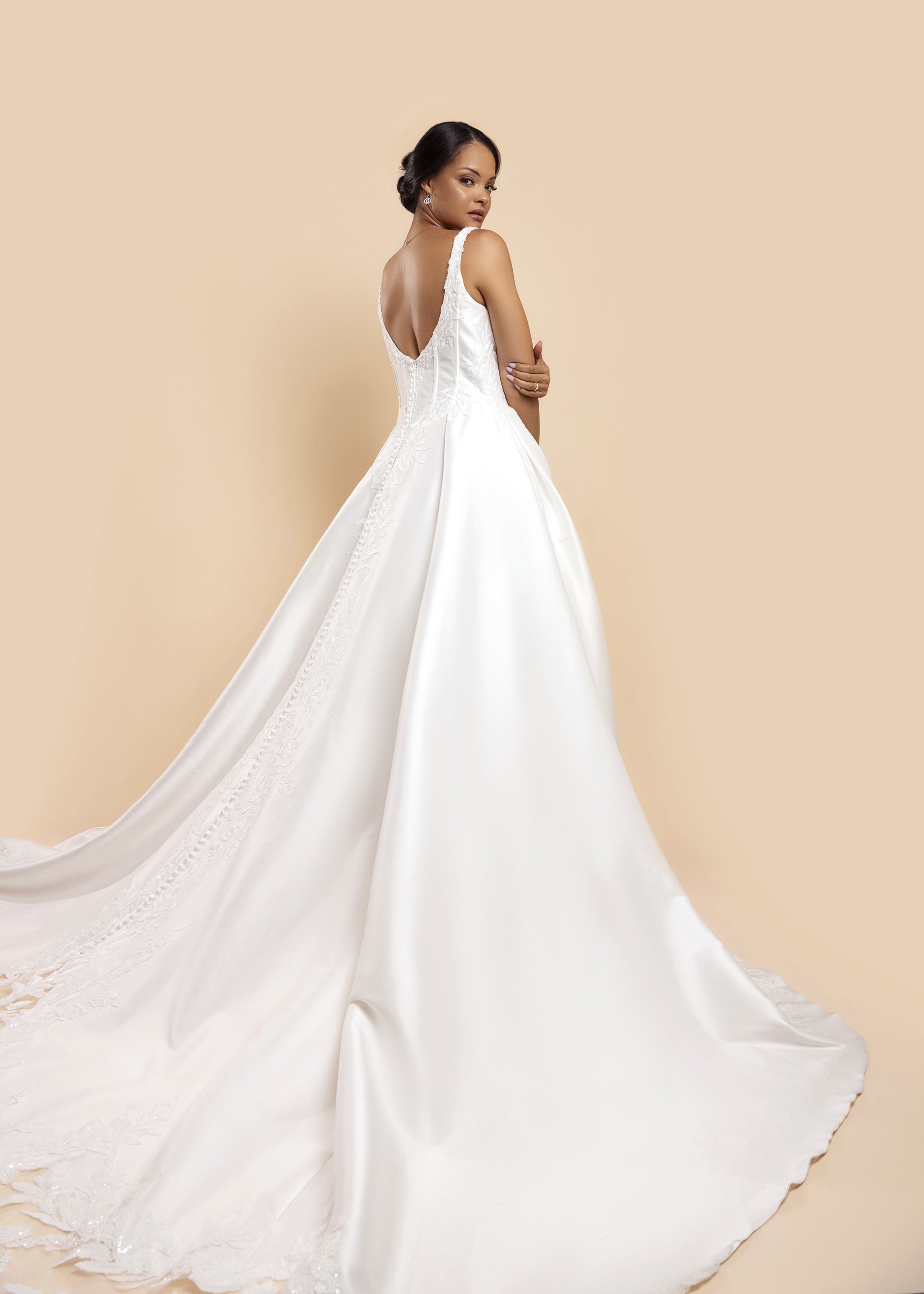 Professional bridal and editorial wedding photography Atlanta studio session featuring Miles Models in Justin Alexander wedding dresses captured by Caitlin Tabilog for Anna Christine Bridal Canton Georgia