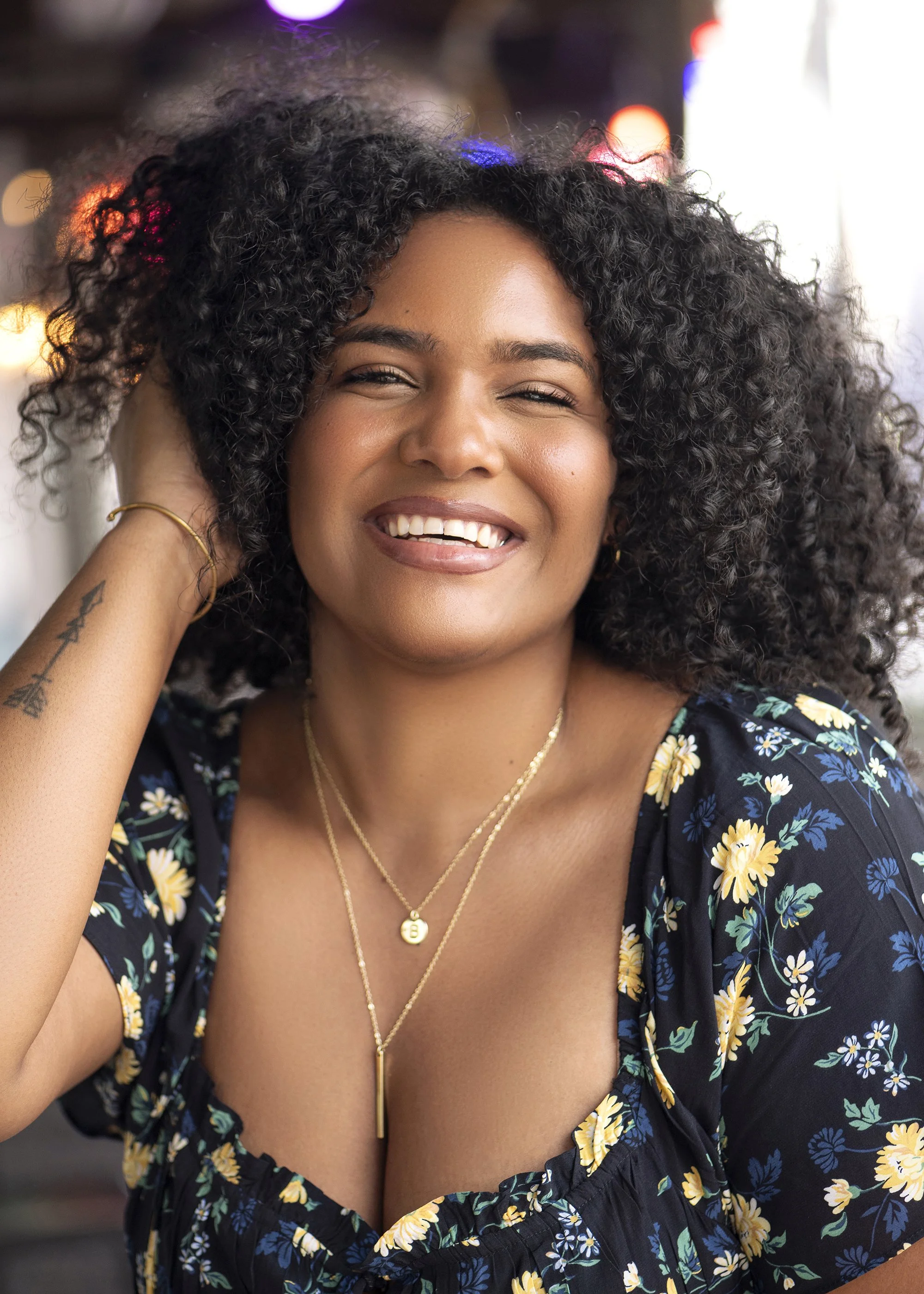 Natural light lifestyle fashion portrait of Bianca Nolden photographed in downtown Roswell, Georgia, wearing Donna Karan and styled by Benjamin Sisic, captured by Atlanta commercial fashion photographer Caitlin Tabilog.