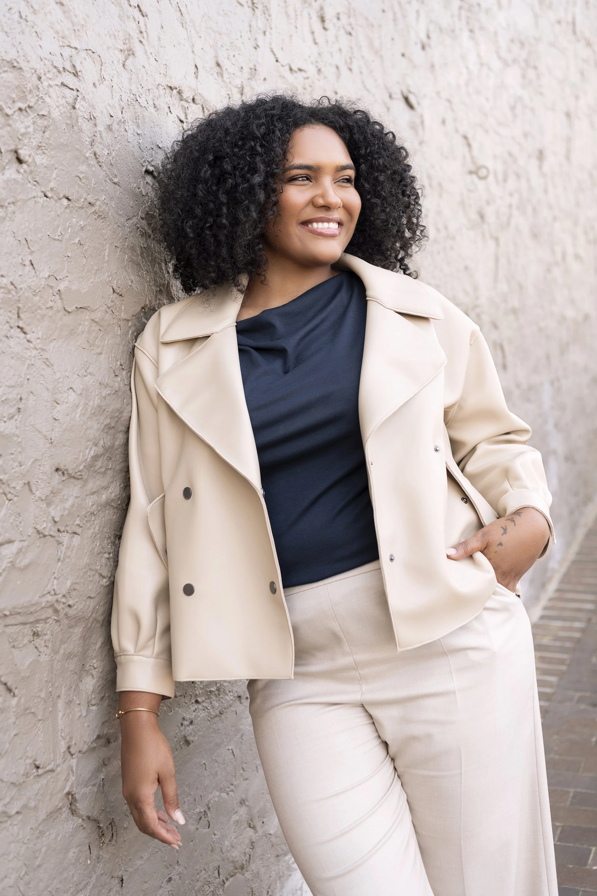 Modern editorial fashion portrait of Bianca Nolden, represented by Forward The Agency in Atlanta, photographed in natural light in downtown Roswell, Georgia, showcasing lifestyle modeling work shot by Caitlin Tabilog.