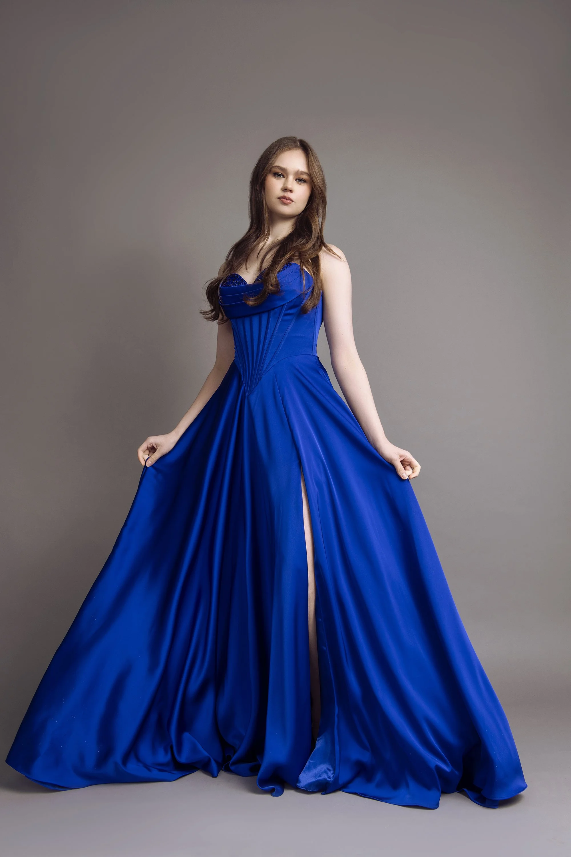 Editorial fashion studio photography in Atlanta featuring professional model from Forward the Agency in prom dress from Twin Hearts Formal photographed by Caitlin Tabilog