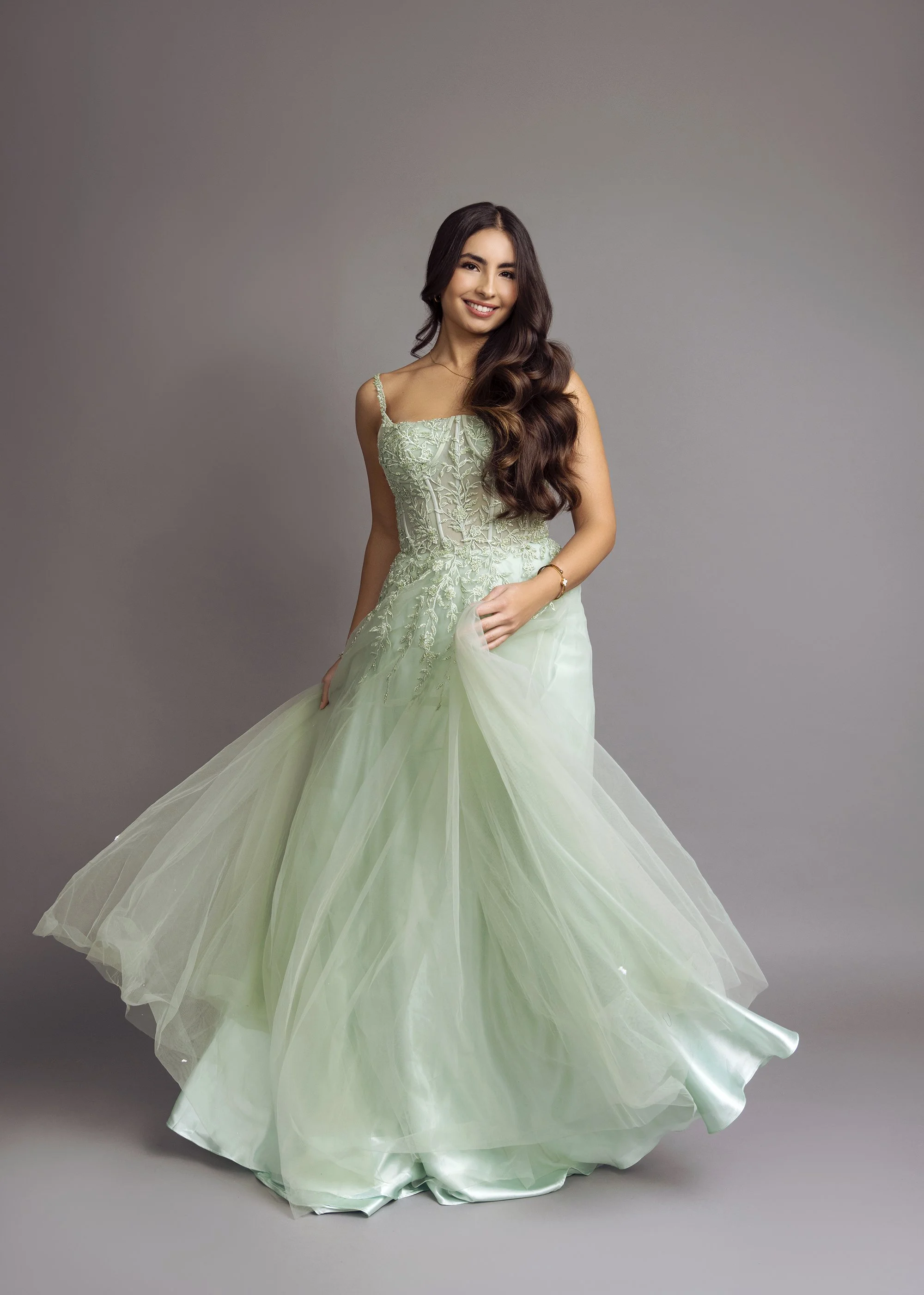 Atlanta studio portrait photography by Caitlin Tabilog featuring Forward the Agency model in stylish prom gown from Twin Hearts Formal Canton GA editorial beauty and fashion session