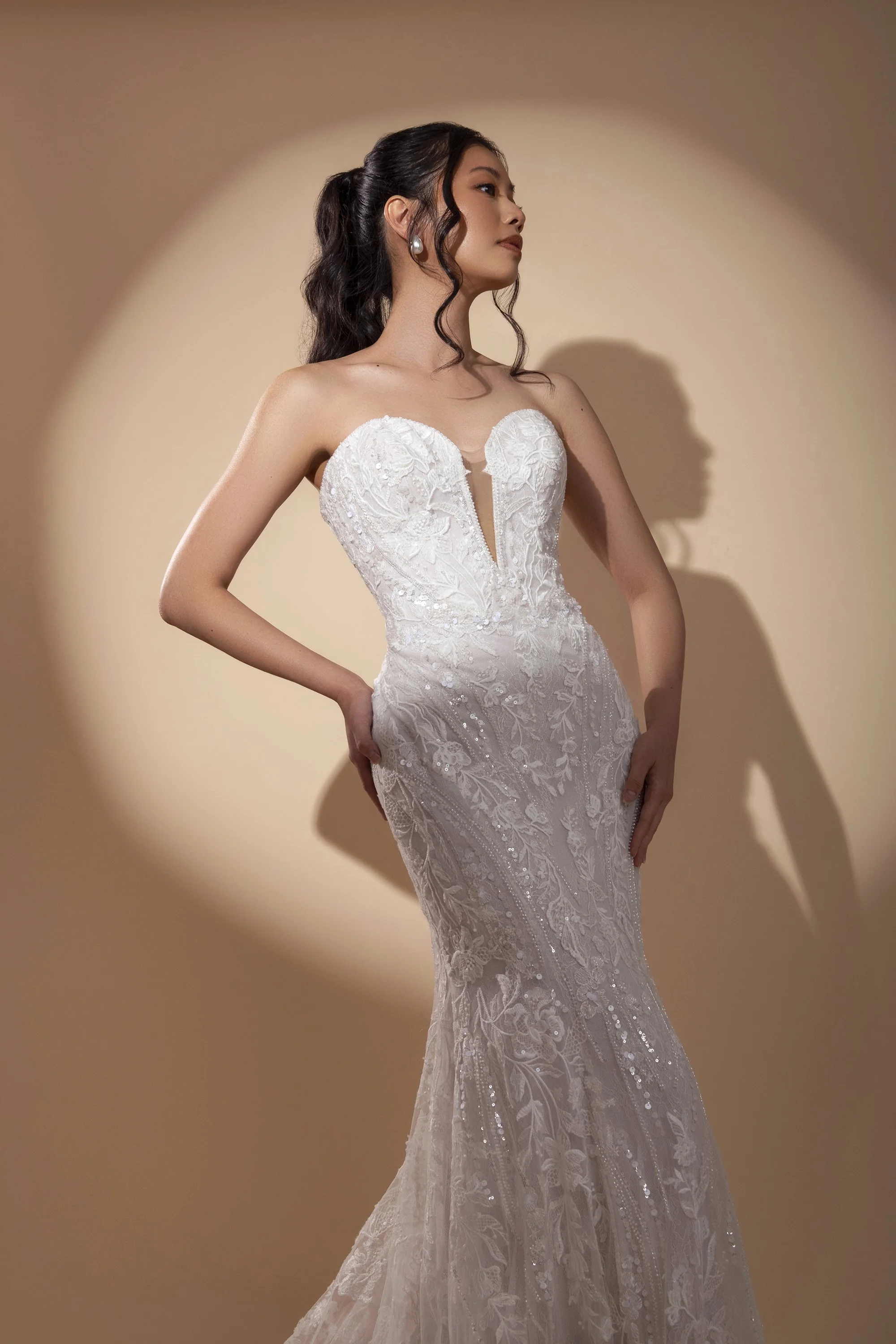 Studio bridal editorial photography Atlanta featuring Miles Models in Justin Alexander wedding gowns photographed by Caitlin Tabilog for Anna Christine Bridal boutique Canton Georgia