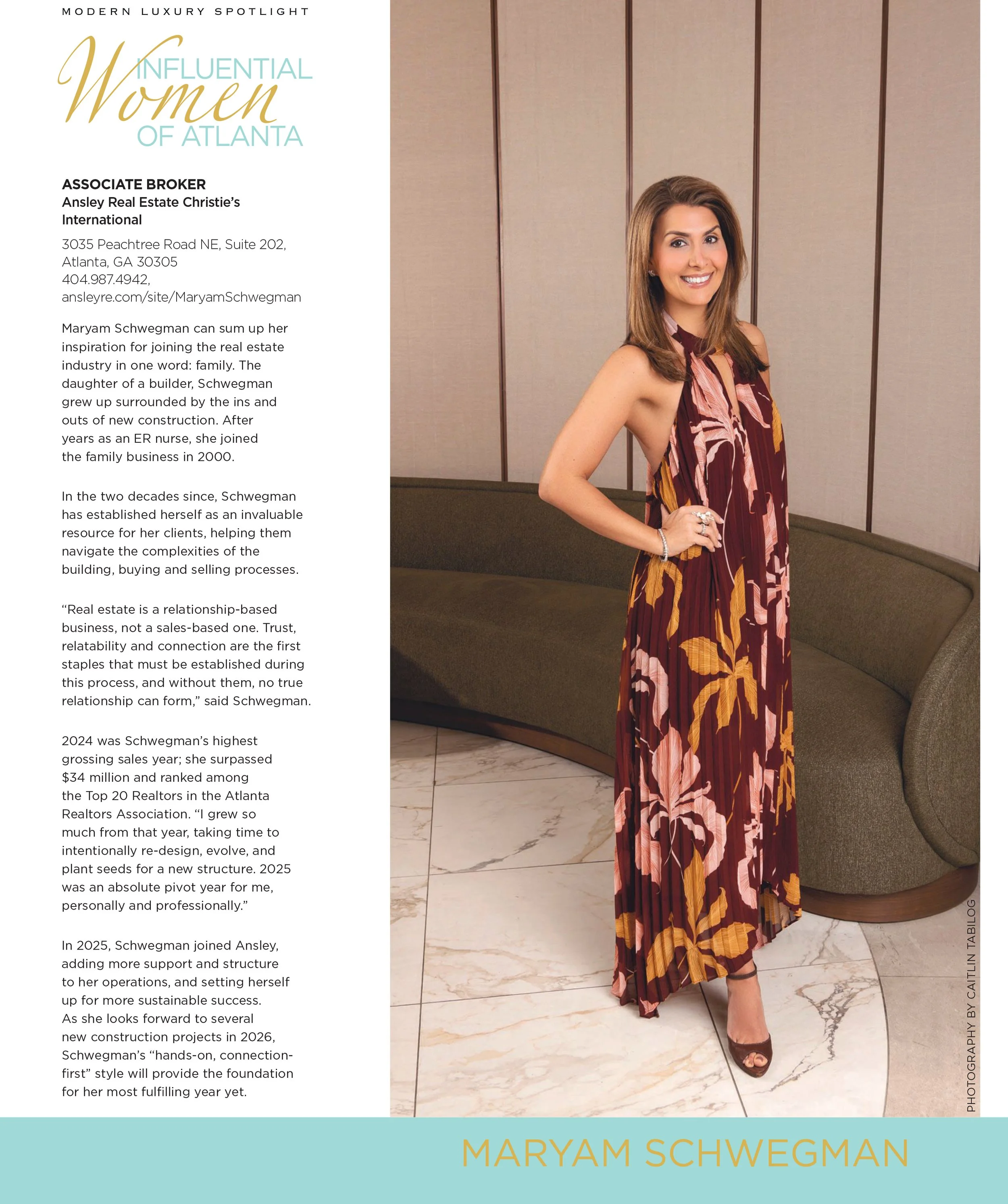 Modern Luxury Atlantan Magazine editorial portrait from the Most Influential Women of Atlanta feature photographed by Atlanta portrait photographer Caitlin Tabilog.