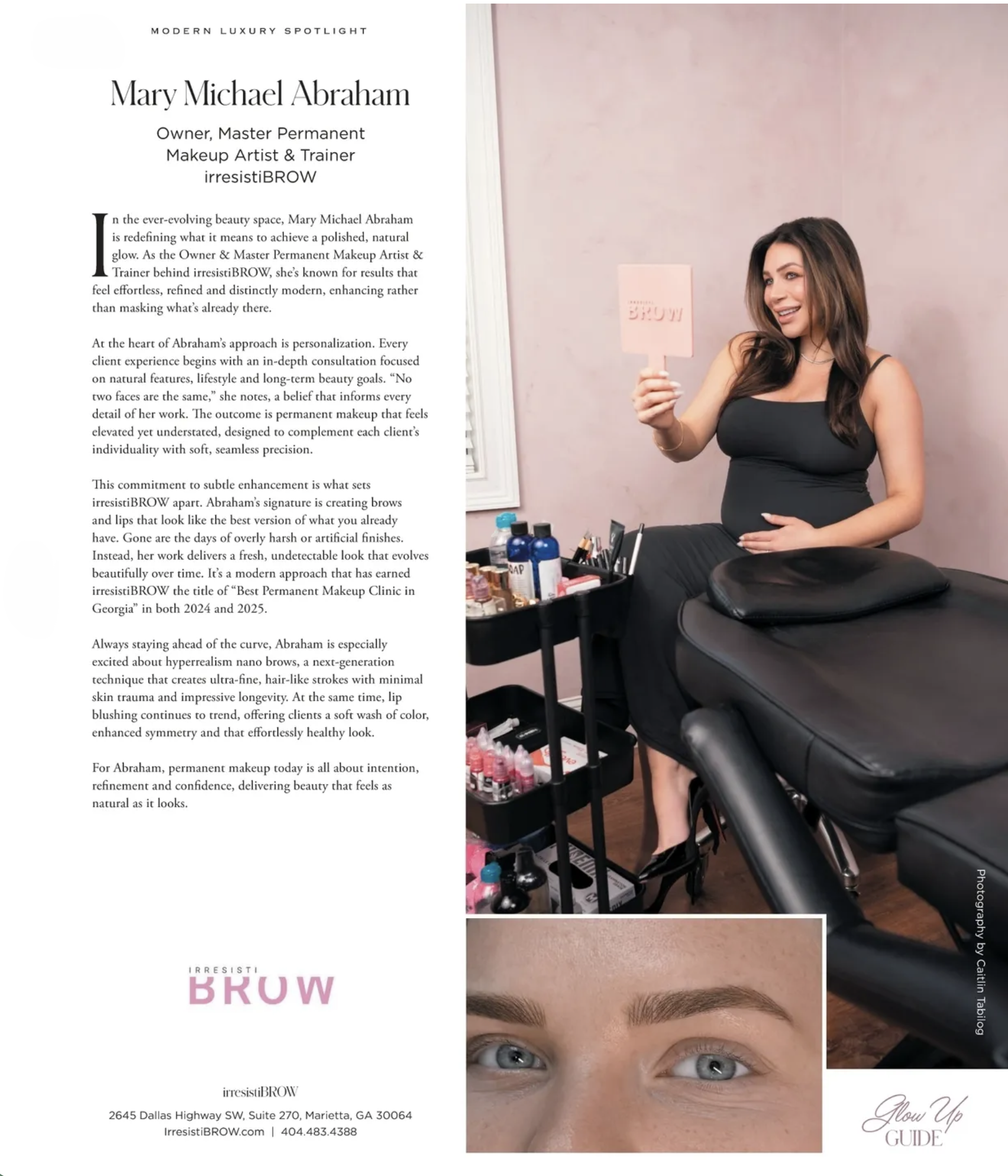 Atlanta editorial portrait photographer Caitlin Tabilog photographs Mary Michael of IrristaBrow for a beauty magazine feature and business branding campaign.