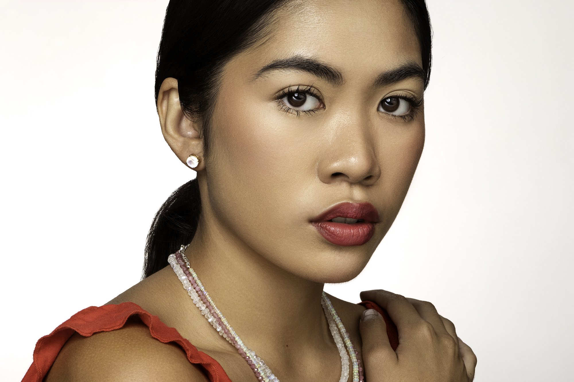 High-end jewelry and beauty photography Atlanta studio session featuring Vianne model from AI Model Management captured by Caitlin Tabilog luxury fashion and commercial portrait photographer Atlanta Georgia