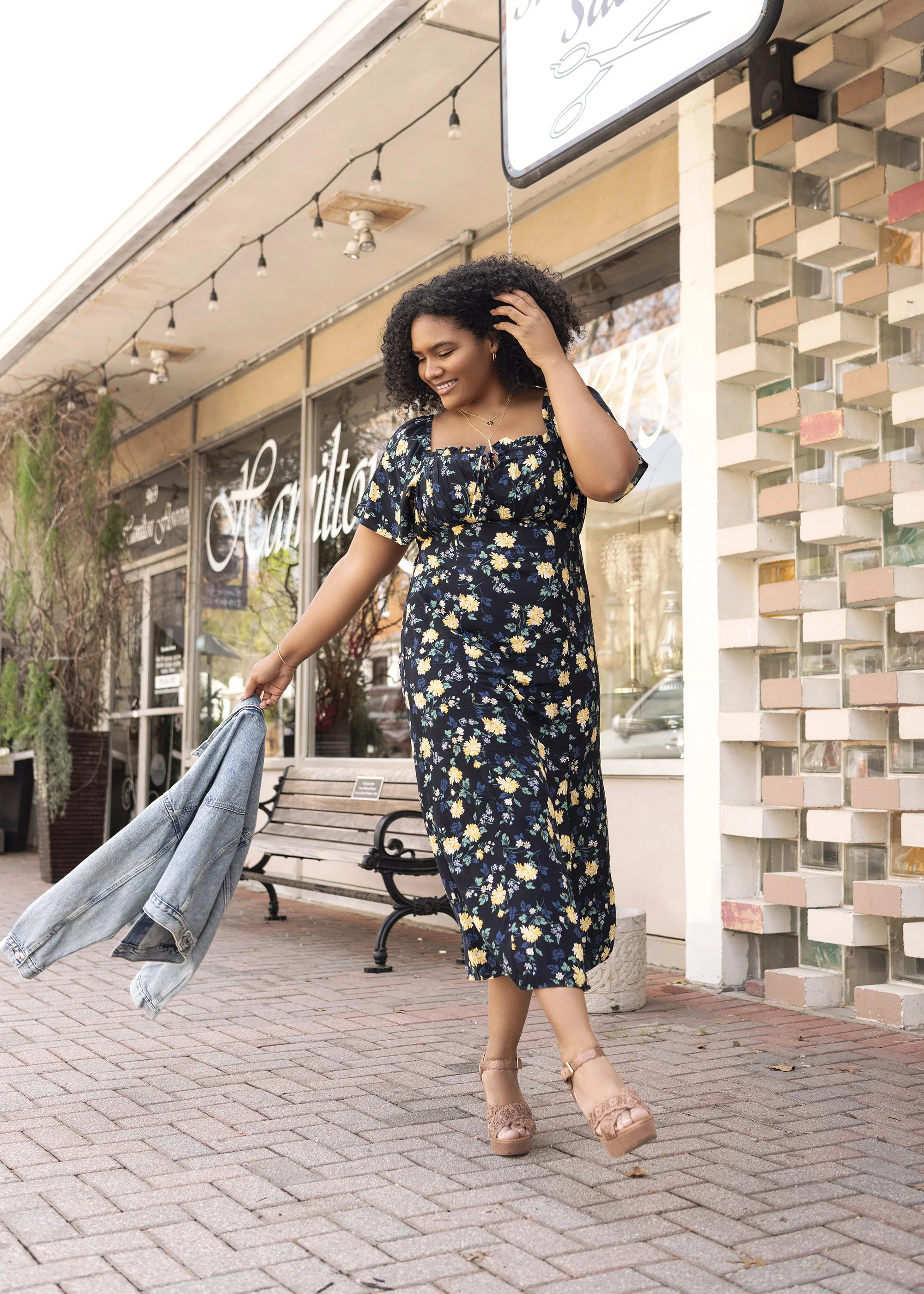 Editorial lifestyle modeling portrait of Bianca Nolden, represented by Forward The Agency, photographed outdoors in Roswell, Georgia in natural light, wearing Donna Karan and styled for a modern fashion portfolio shoot by Caitlin Tabilog.