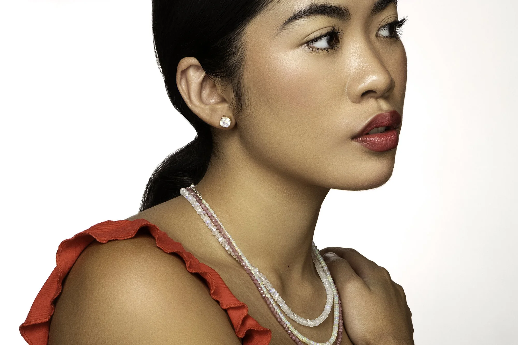 Atlanta luxury fashion photographer Caitlin Tabilog studio portrait of Vianne model from AI Model Management showcasing high-end jewelry editorial beauty and fashion photography in Atlanta Georgia