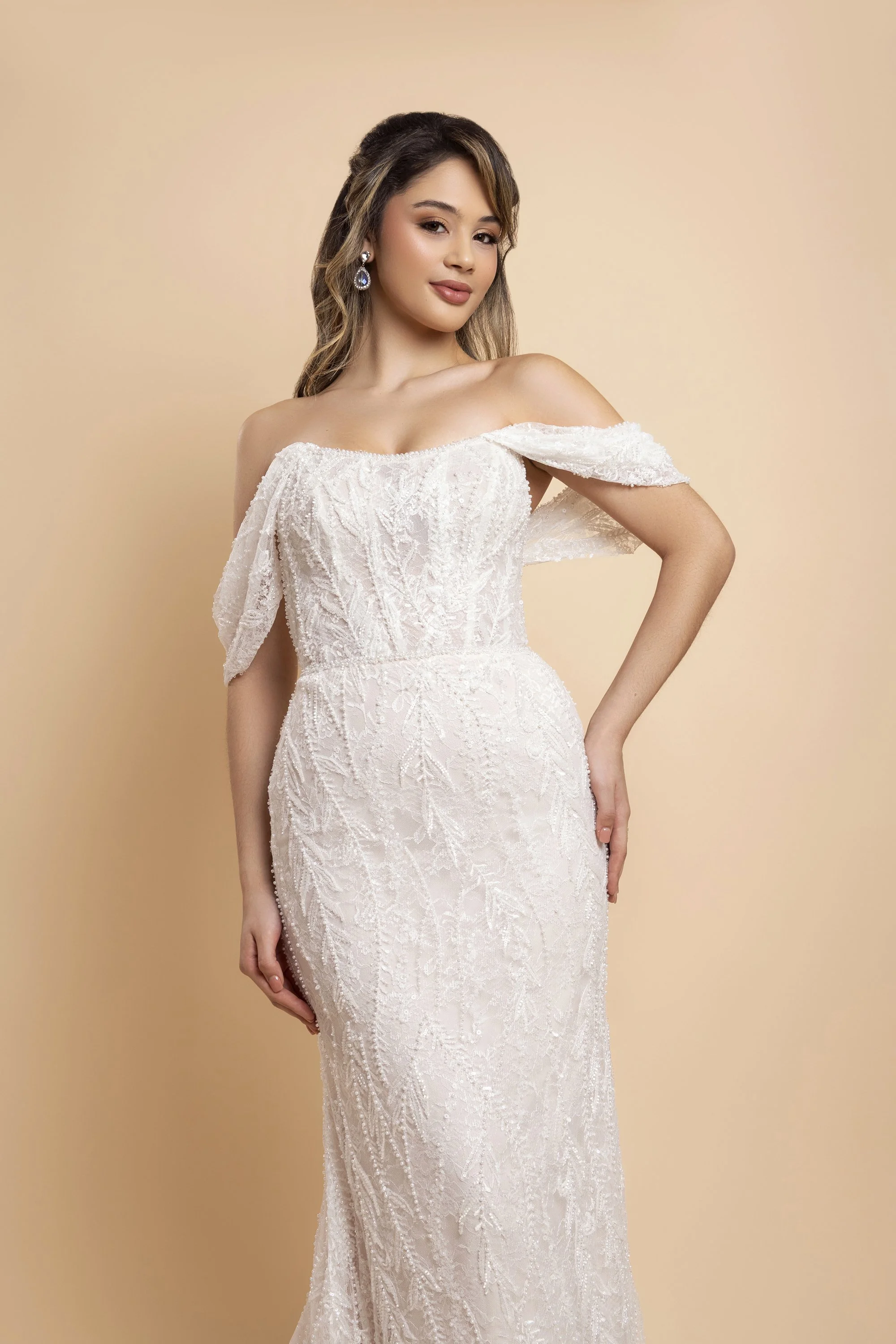 Atlanta commercial and wedding editorial photographer Caitlin Tabilog studio images of model wearing Justin Alexander bridal gown for Anna Christine Bridal Canton Georgia fashion and wedding photography