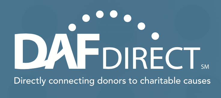 Logo for DAF Direct with a blue background, white text, and a dotted arc over the name