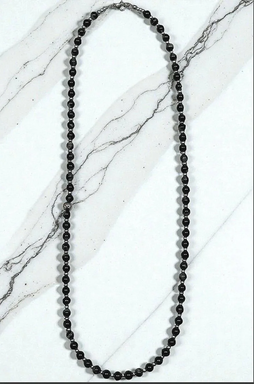 Black Tourmaline Necklace with Silver Highlights
