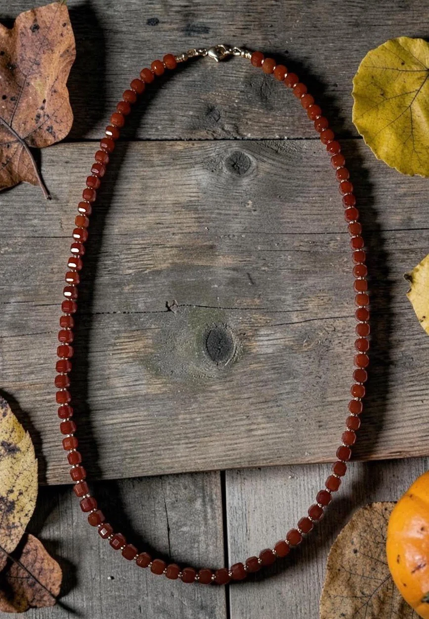 Faceted Carnelian Cubes Necklace - 29"