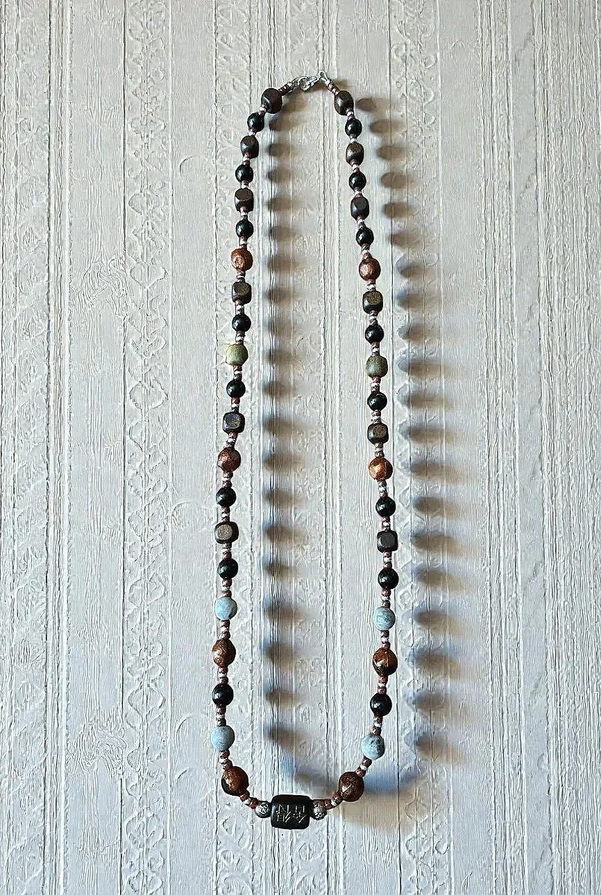 Harmony Necklace- Black Obsidian & Picasso Jasper  33"
