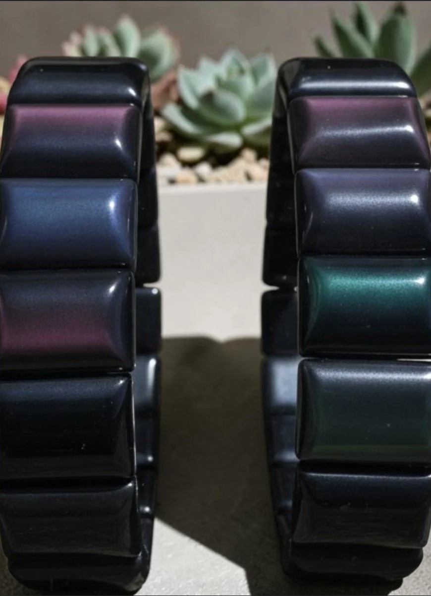 Celestial Shadow Talisman – Genuine Mexican Rainbow Obsidian Soft Bangle Cuff