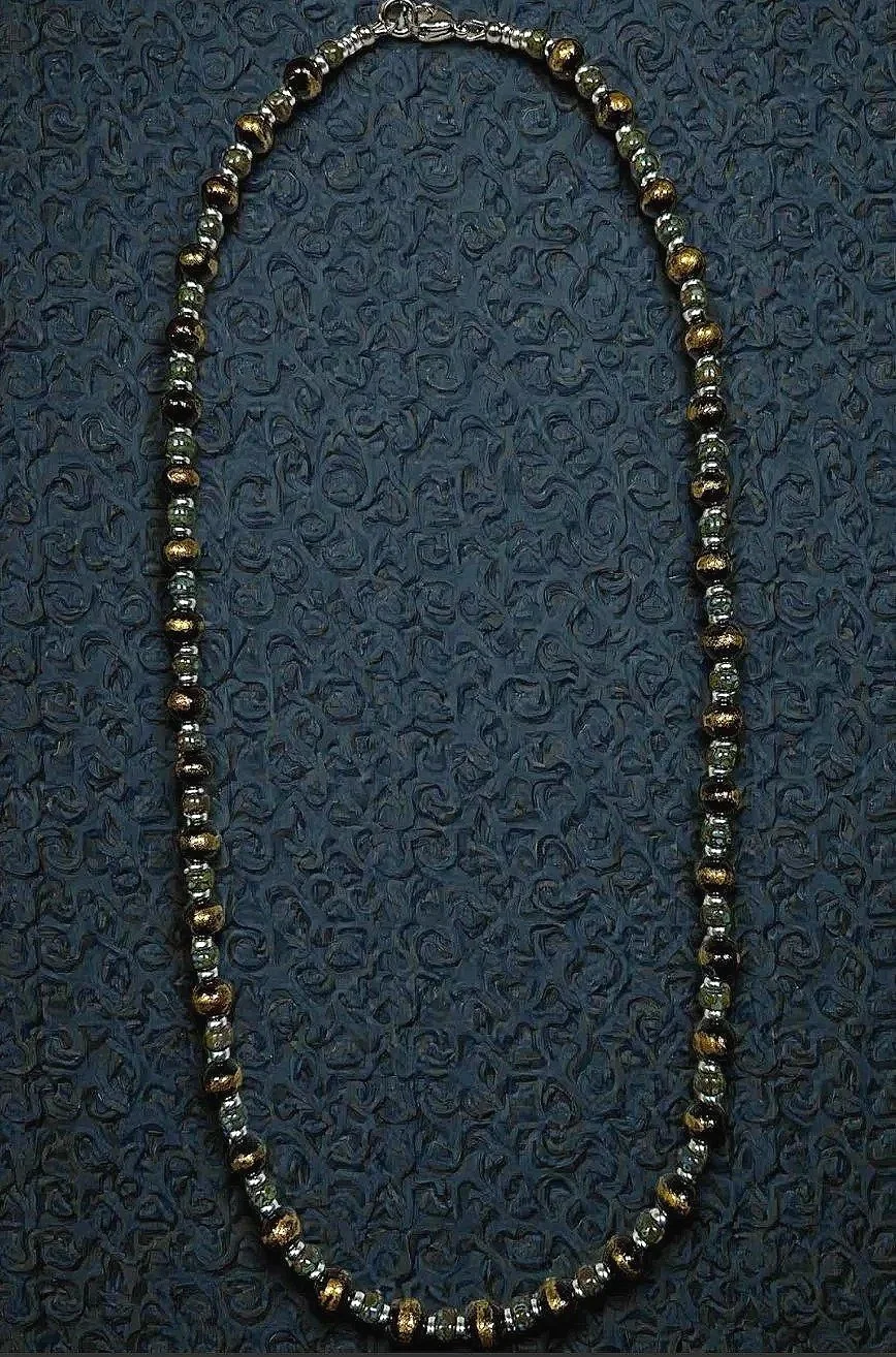 Watercolor Gold Splash Necklace with Miyuki Beads - 26"