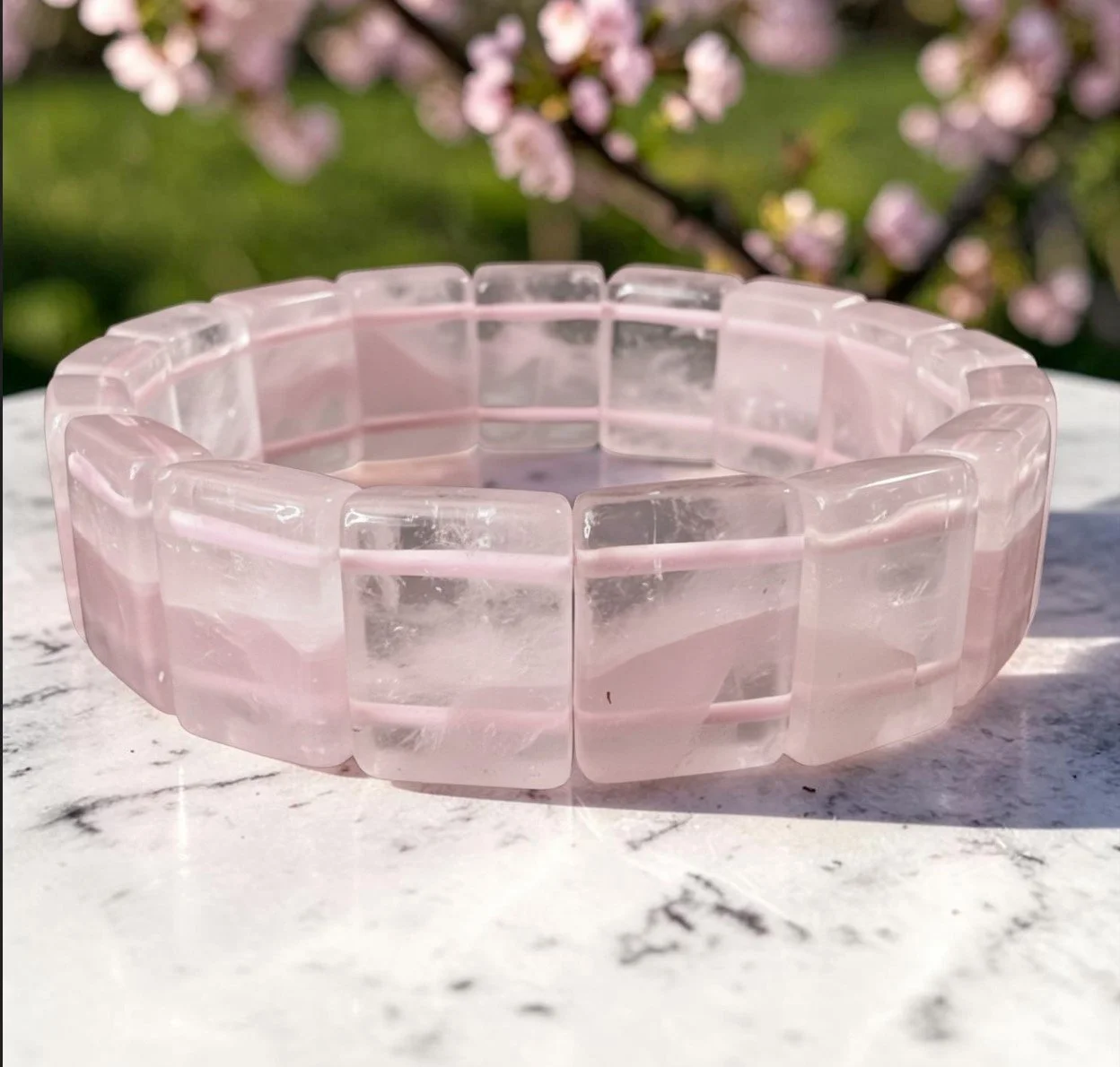Divine Grace Talisman – Genuine Brazilian Rose Quartz Soft Bangle Cuff
