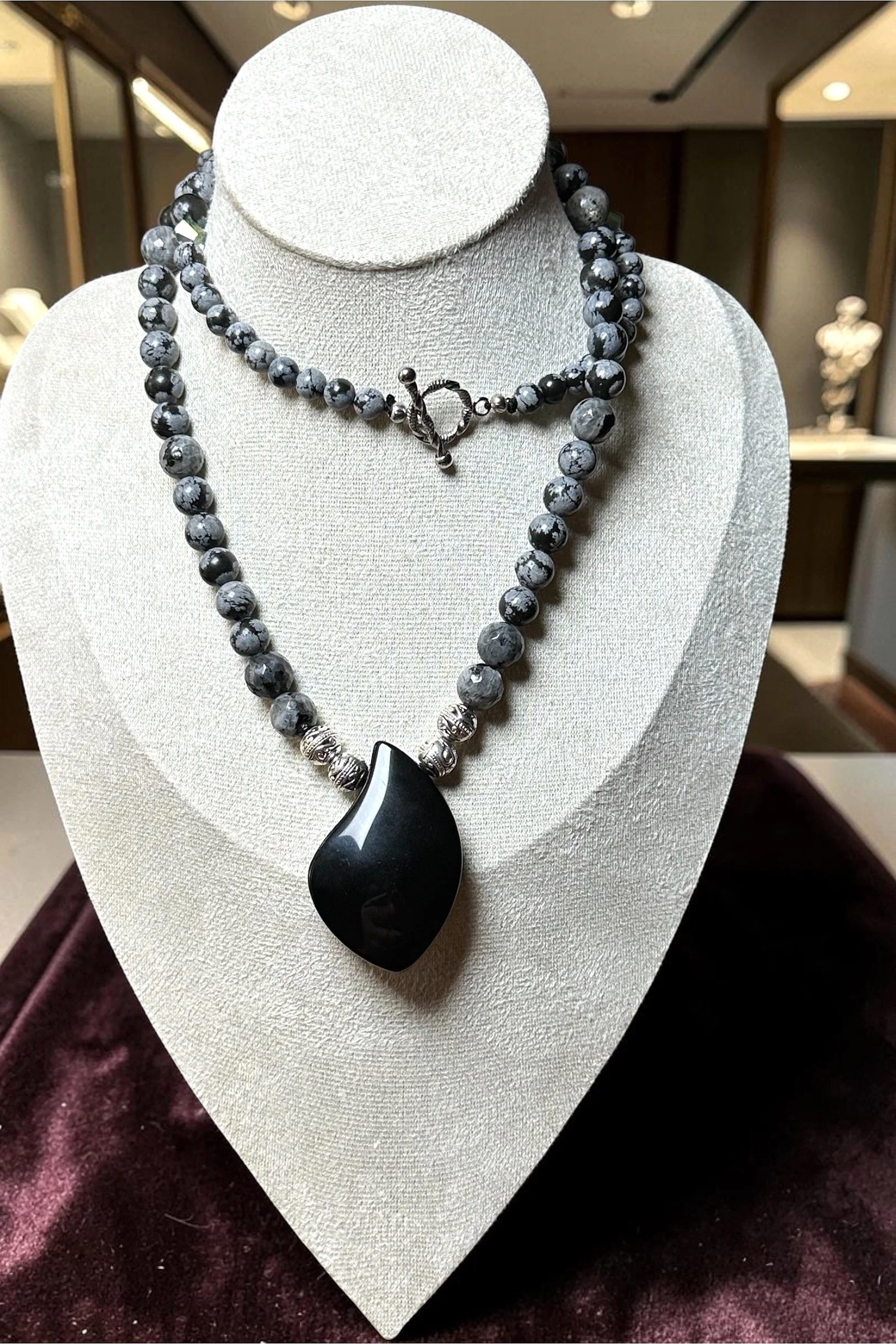 Snowflake & Rainbow Obsidian Pendant Necklace