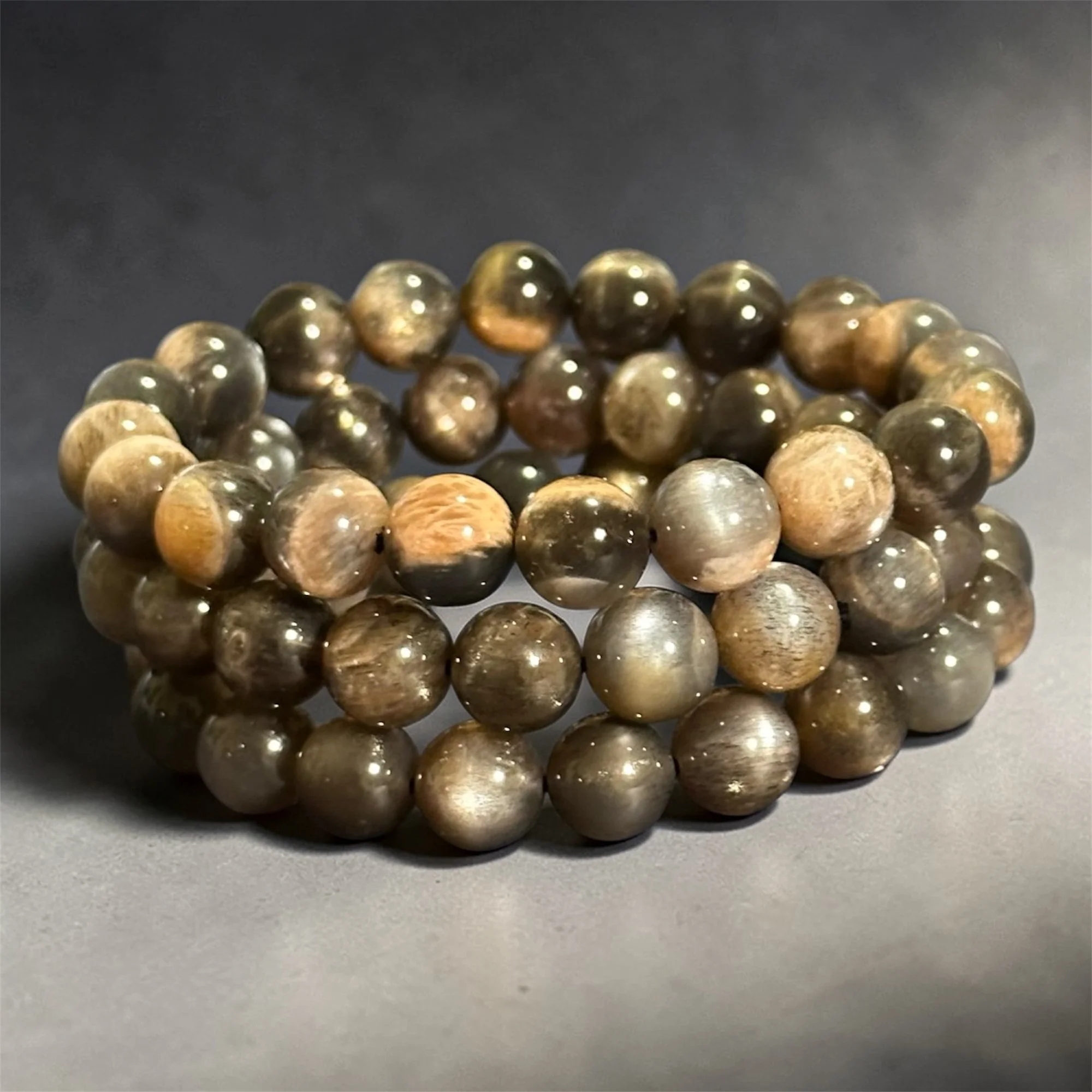 The Black Moonstone Sunstone Skeletal Bracelet 10MM