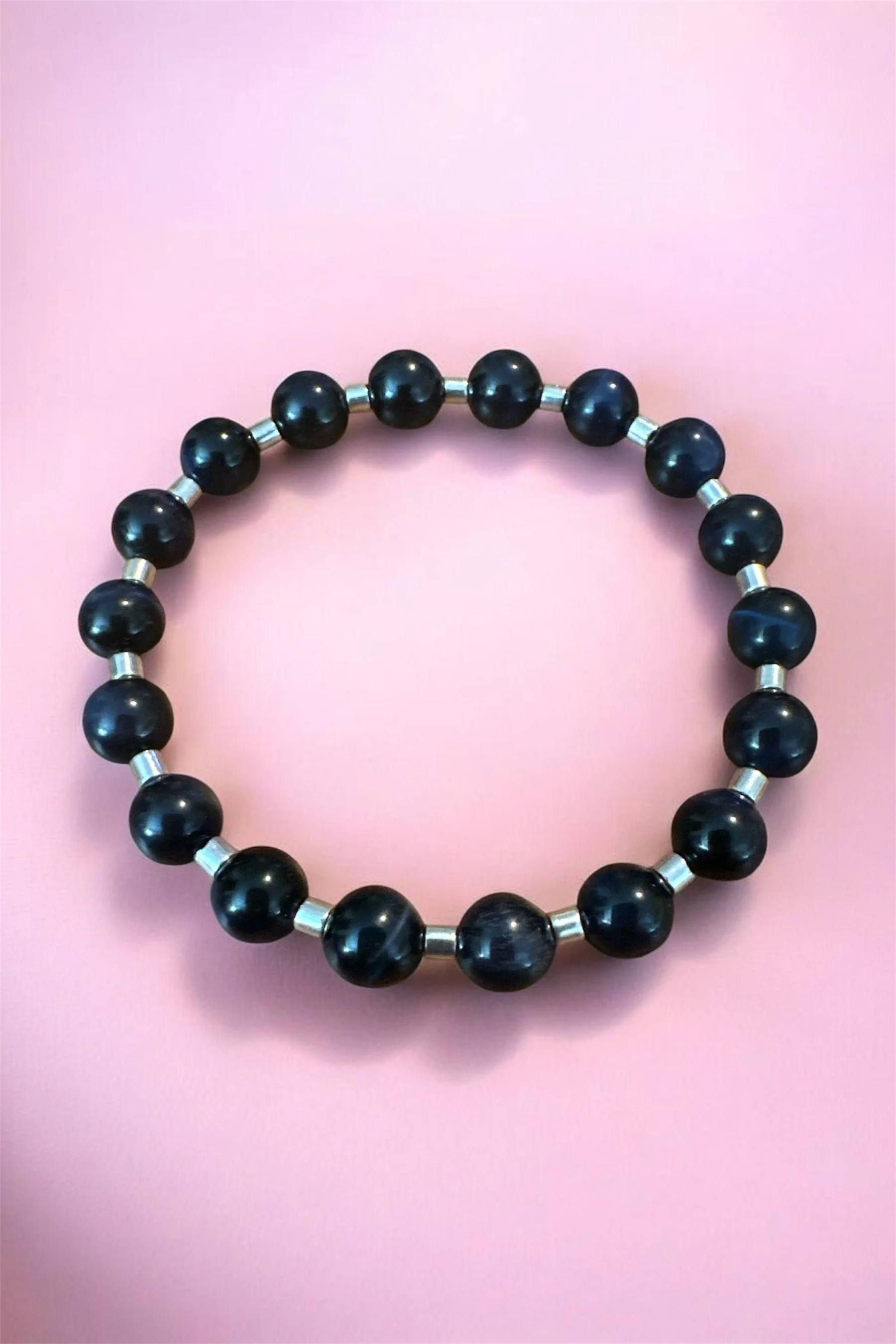 Black Onyx w  Silver Accents  8MM