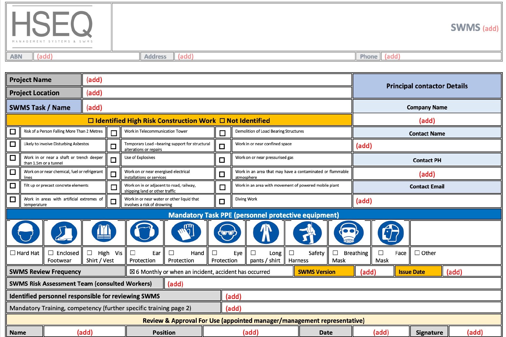 SWMS template