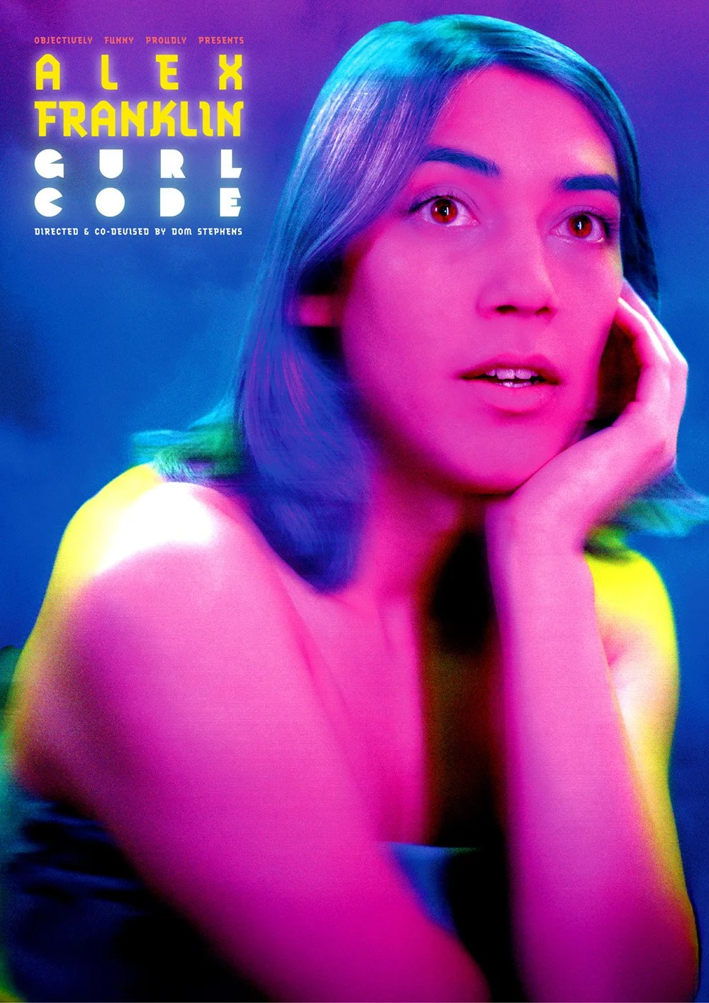 Colorful promotional poster for the film "Gurl Code" featuring a young woman with multicolored hair, resting her chin on her hand, with the title and credits in yellow and white text.