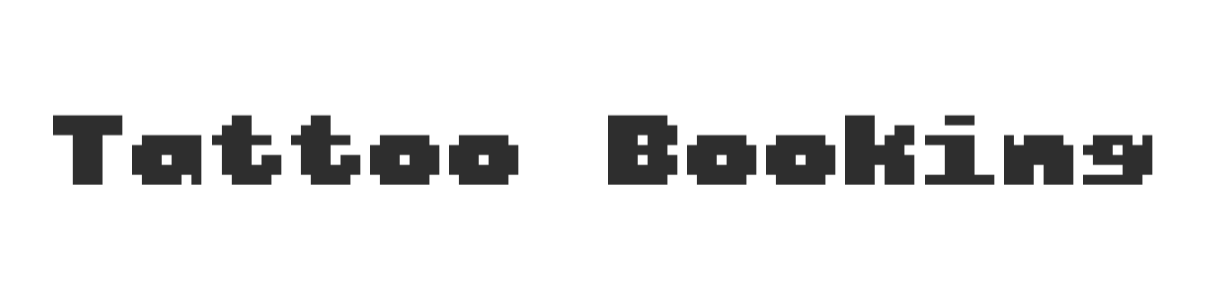 Gray pixel-art text reading “Tattoo Booking” on a black background