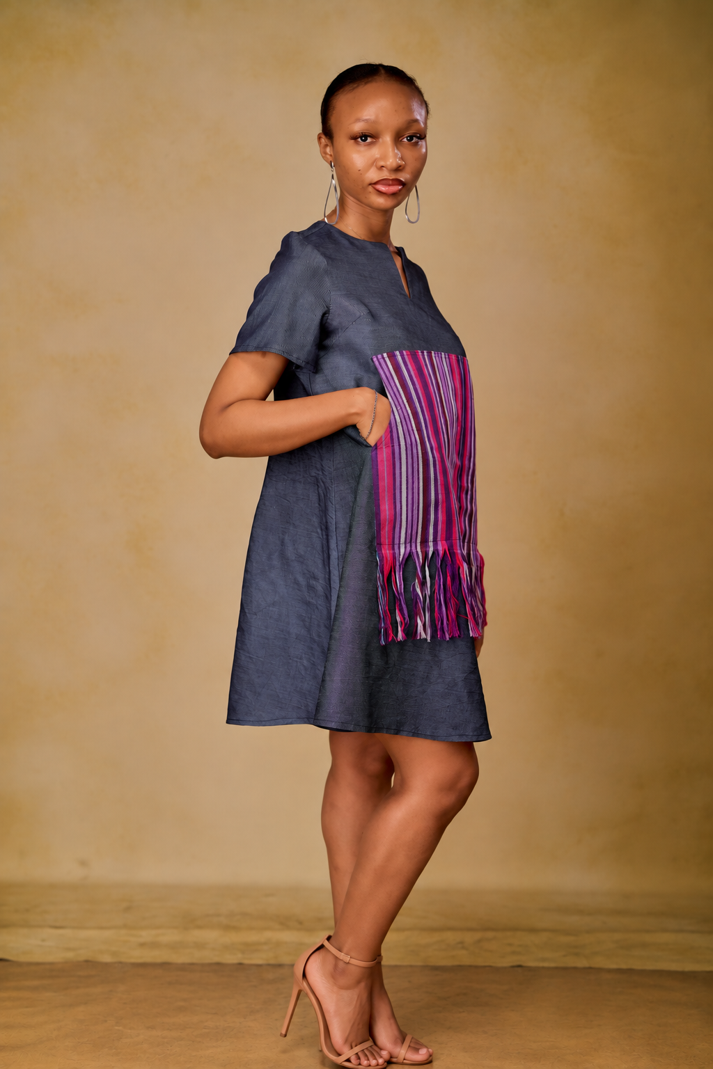 Fashion Portrait with Striped Fringe Dress.png