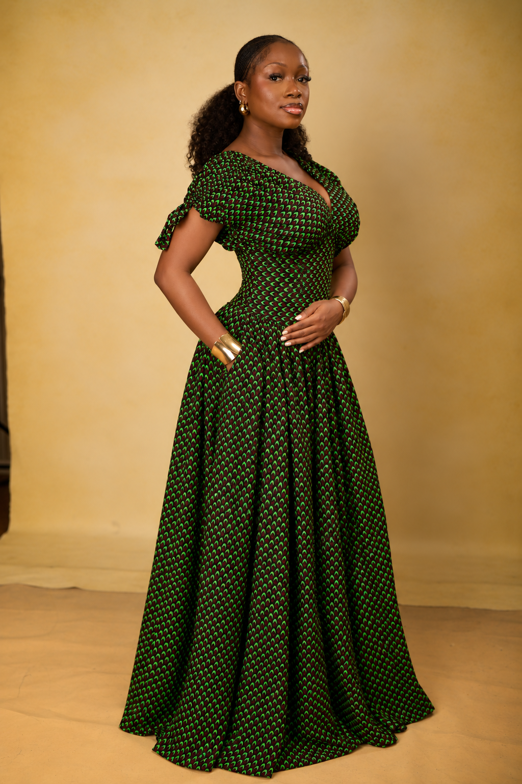 Elegant Emerald Patterned Ballgown Portrait.png