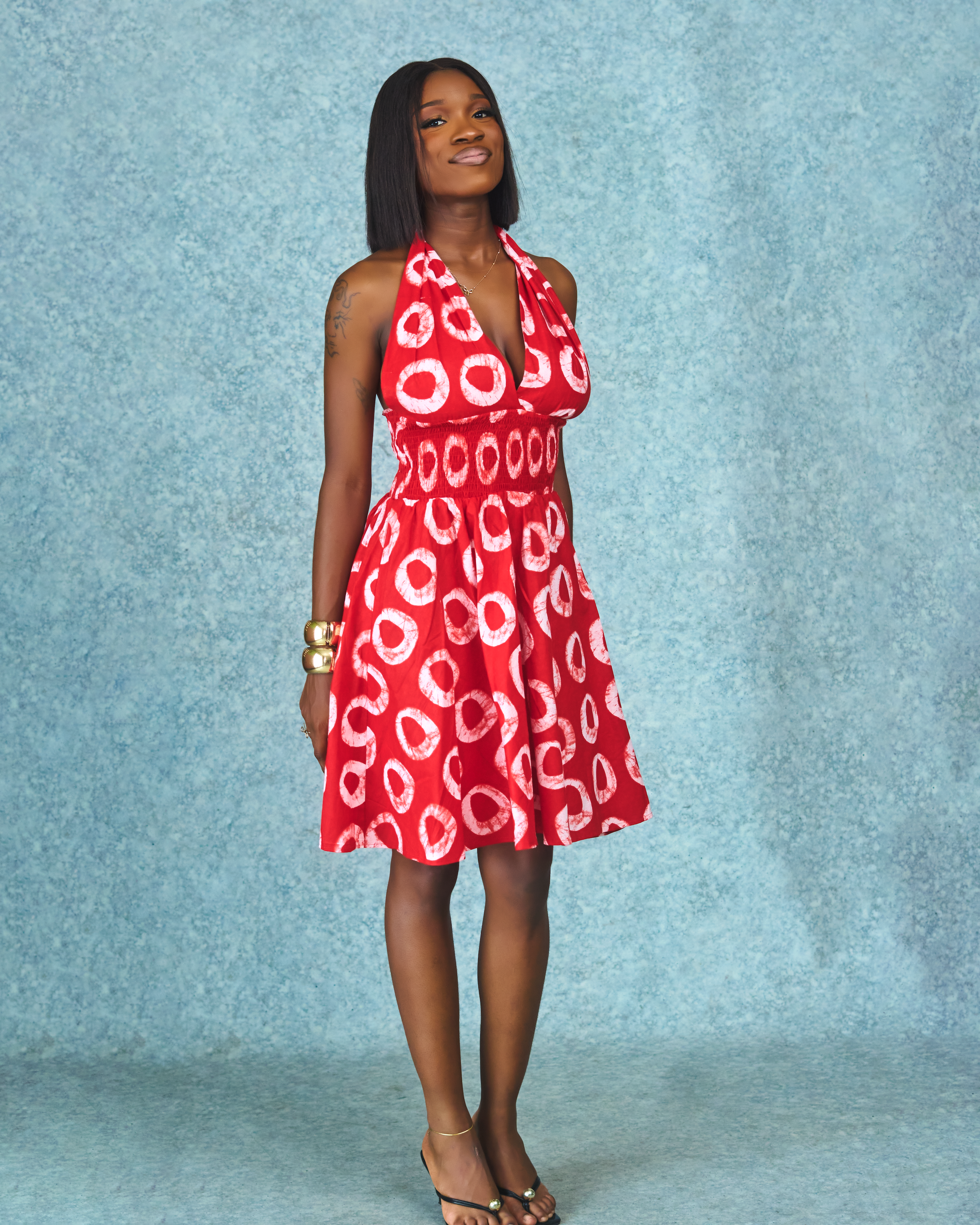 Halter Smocked Adire Dress