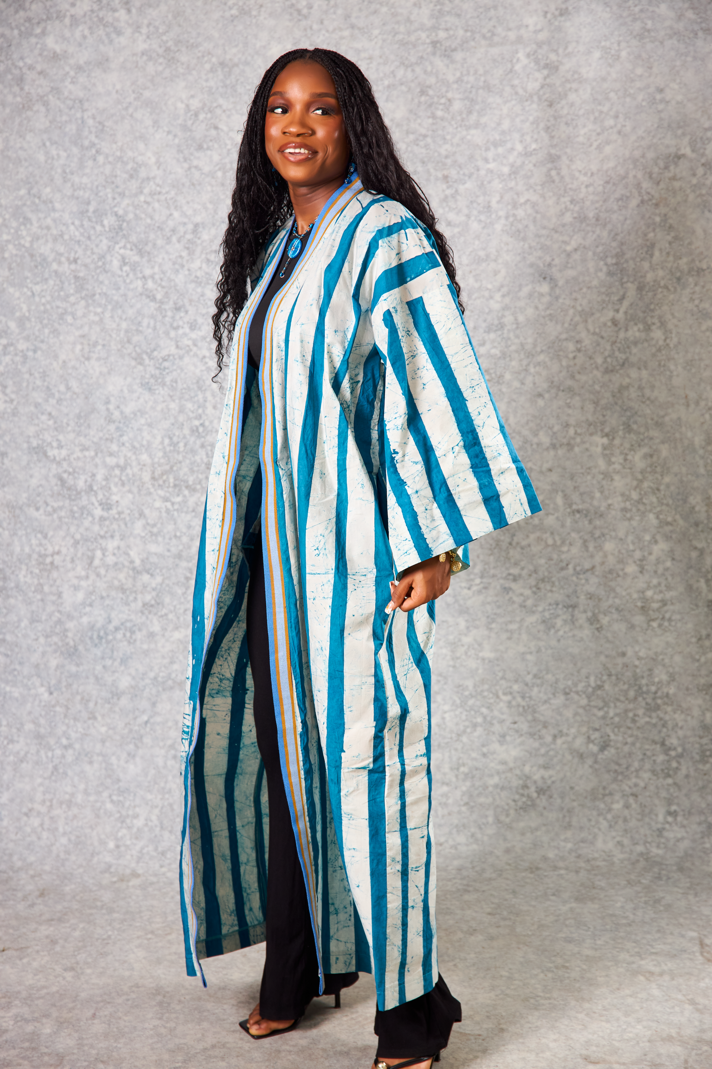 Stripe Adire Kimono
